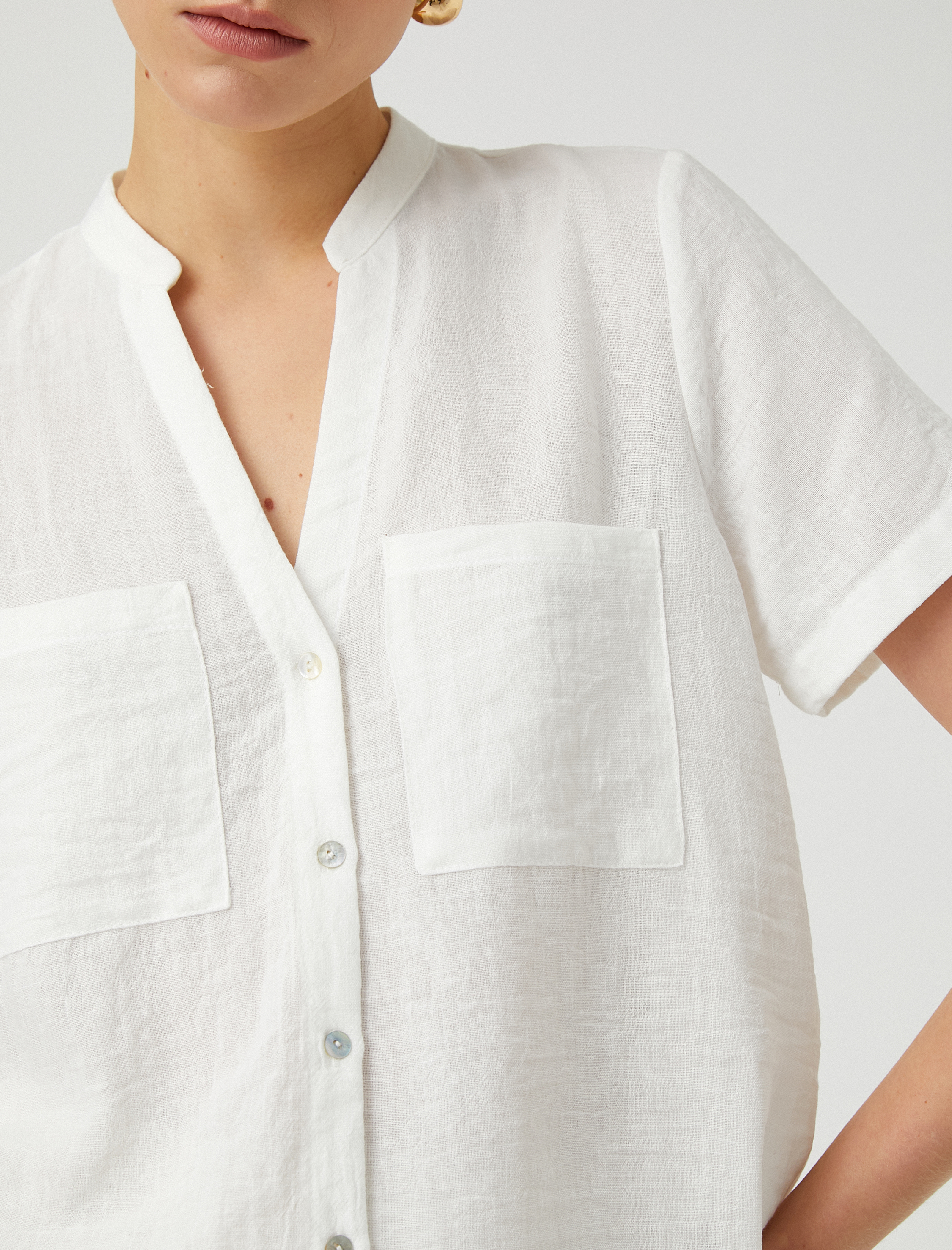   Hakim Yaka Gömlek Kısa Kollu Cepli