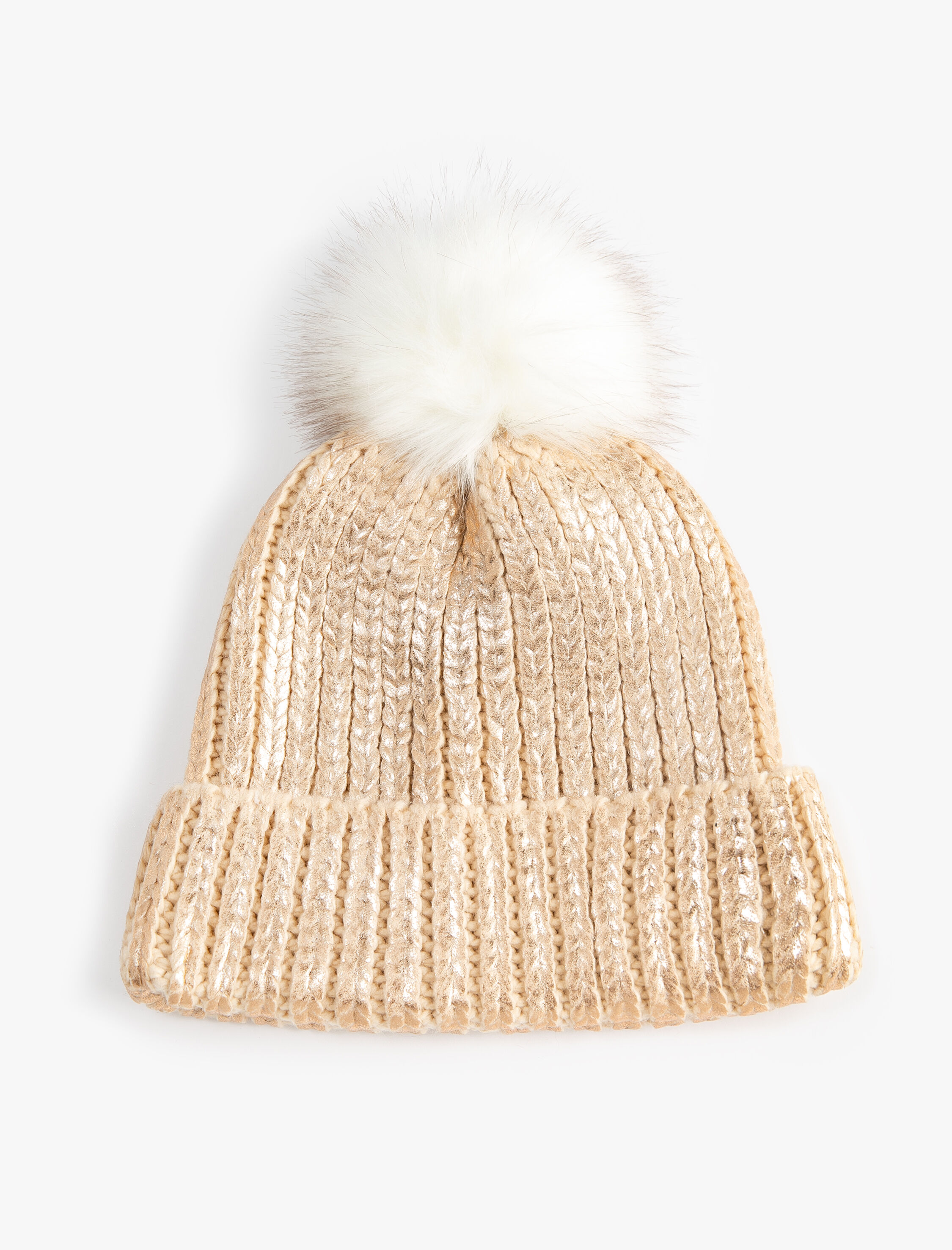  Kadın Parlak Triko Bere Lastikli Peluş Ponponlu