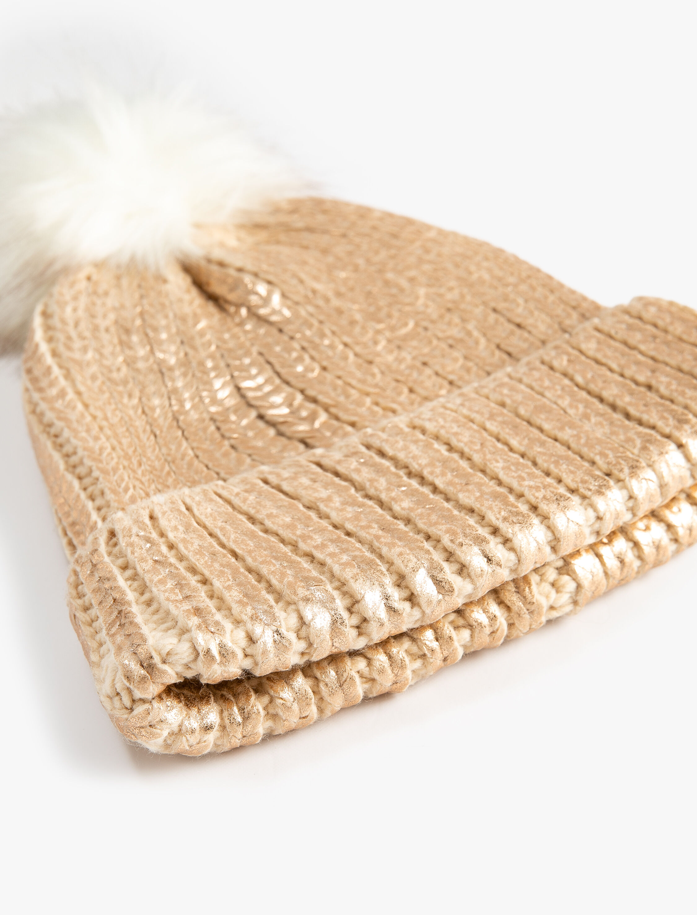  Kadın Parlak Triko Bere Lastikli Peluş Ponponlu