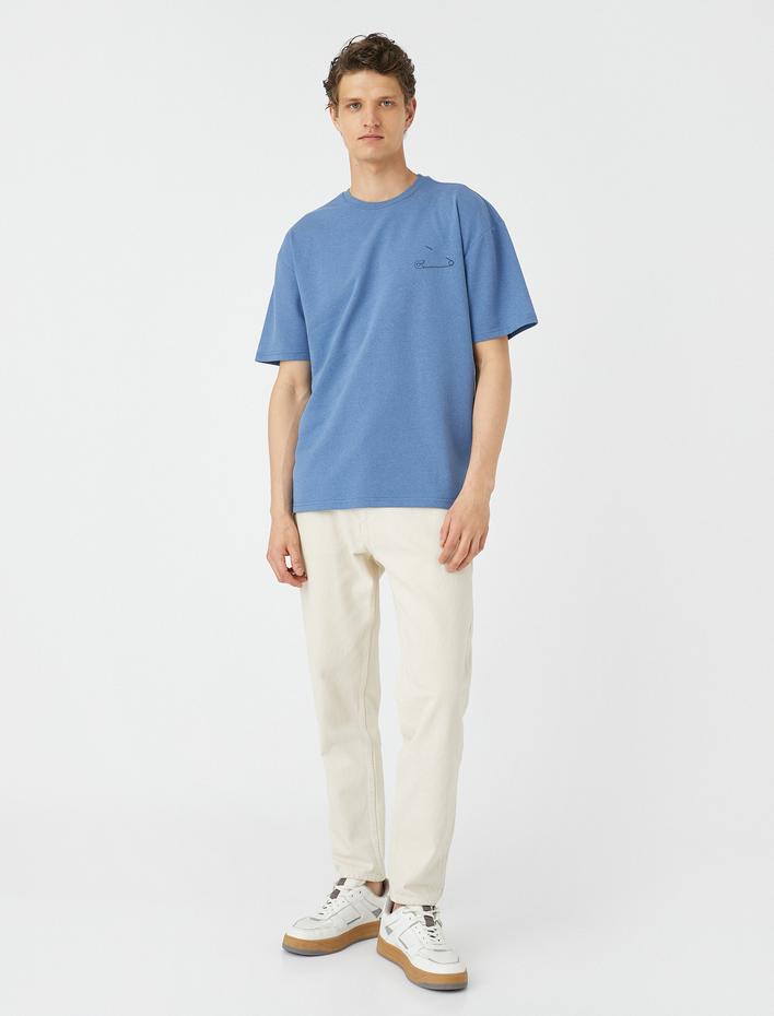  Oversize Tişört Minimal Baskılı Bisiklet Yaka Kısa Kollu