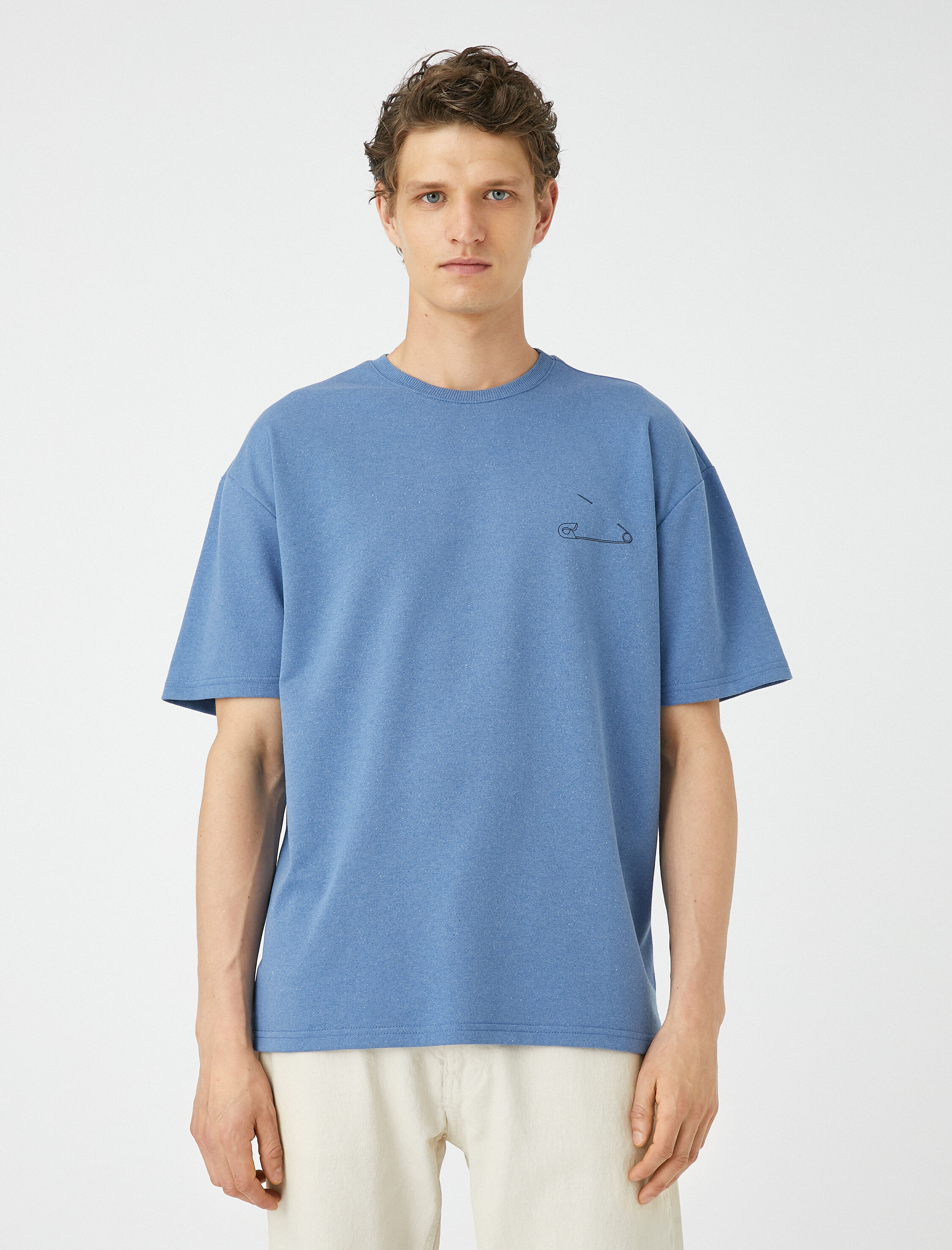   Oversize Tişört Minimal Baskılı Bisiklet Yaka Kısa Kollu