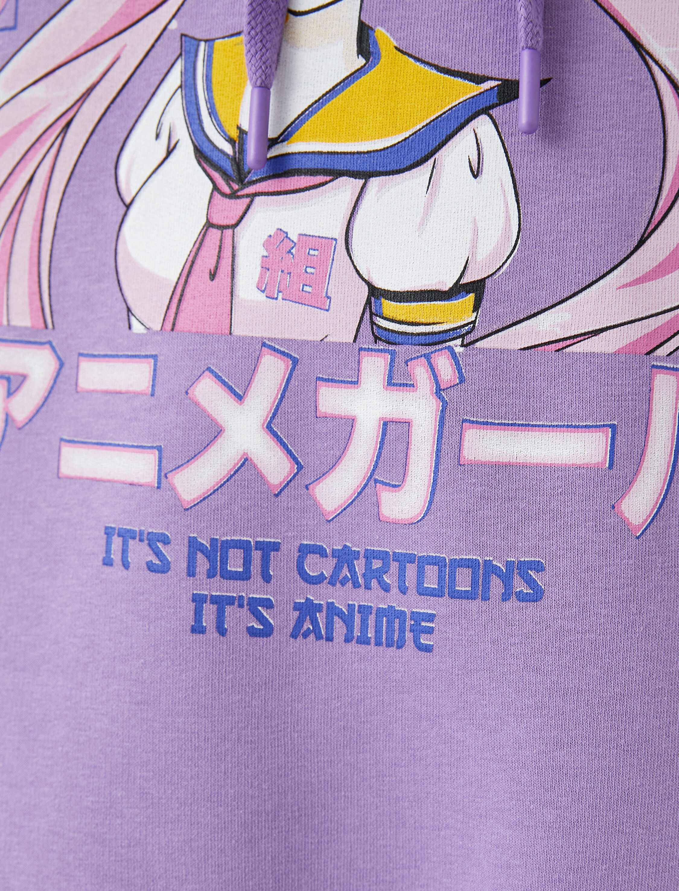   Şardonlu Anime Sweatshirt Oversize Baskılı Kapüşonlu Ribanalı