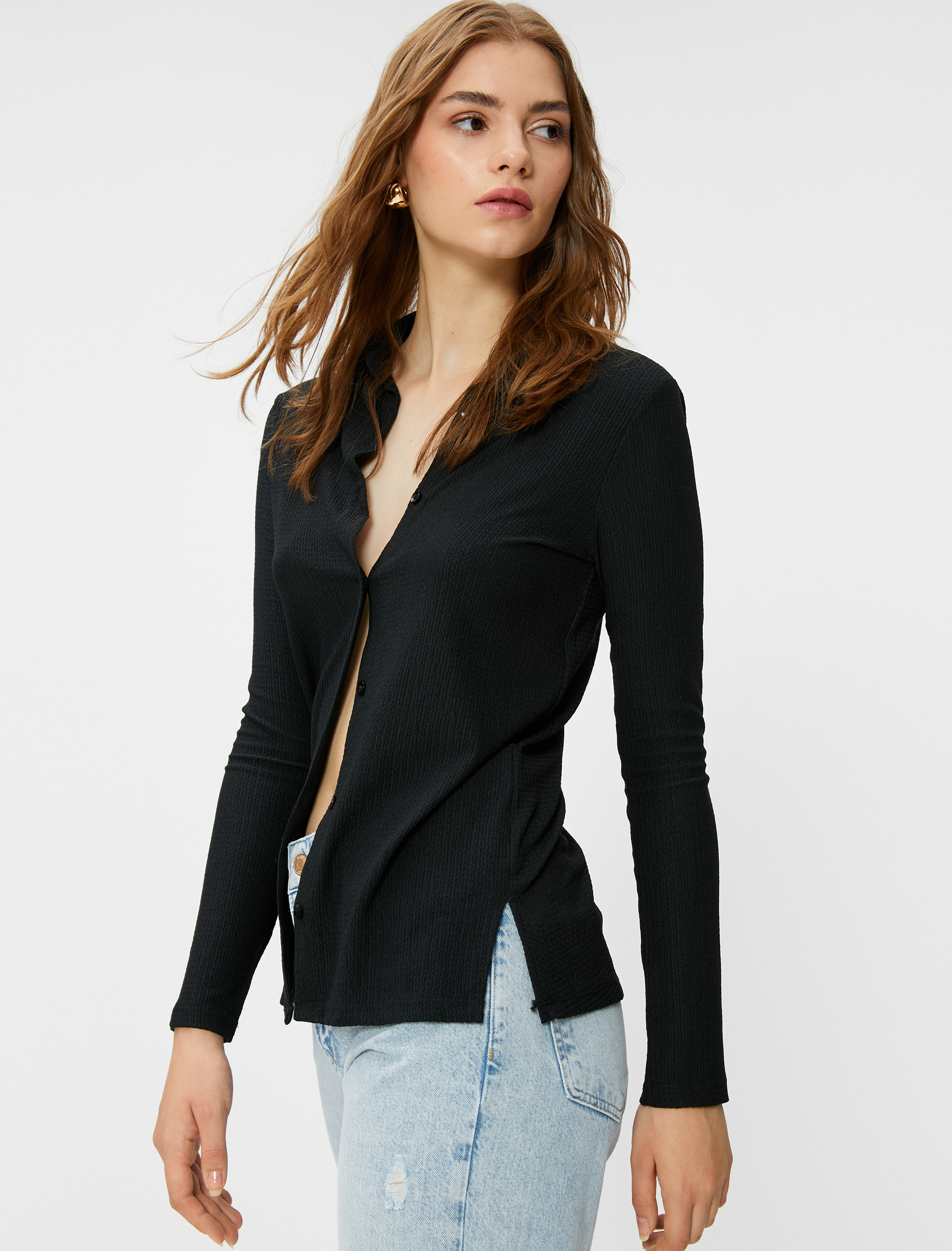   Dokulu Gömlek Uzun Kollu