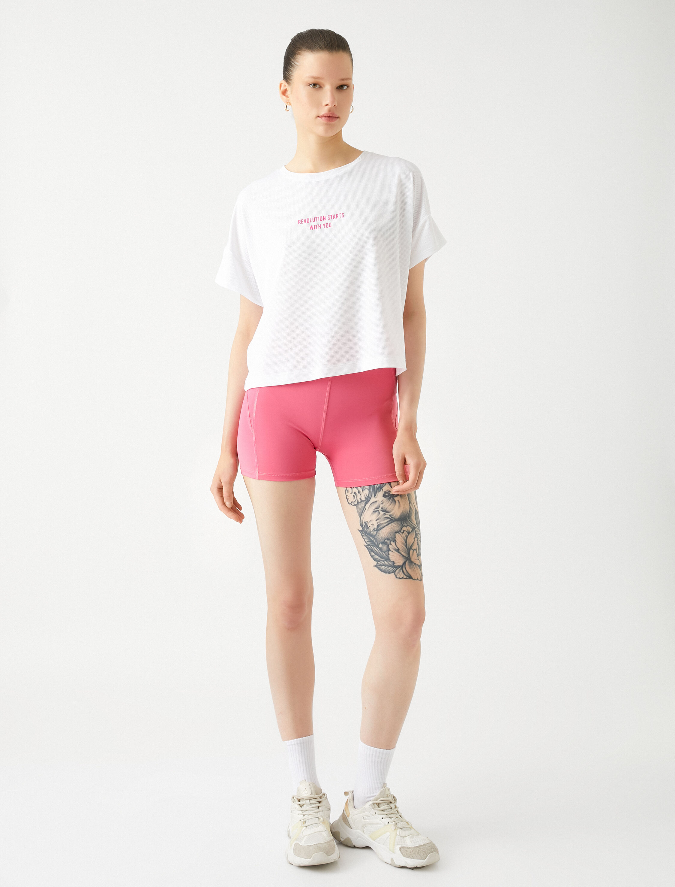   Baskılı Crop Spor Tişört Relax Fit