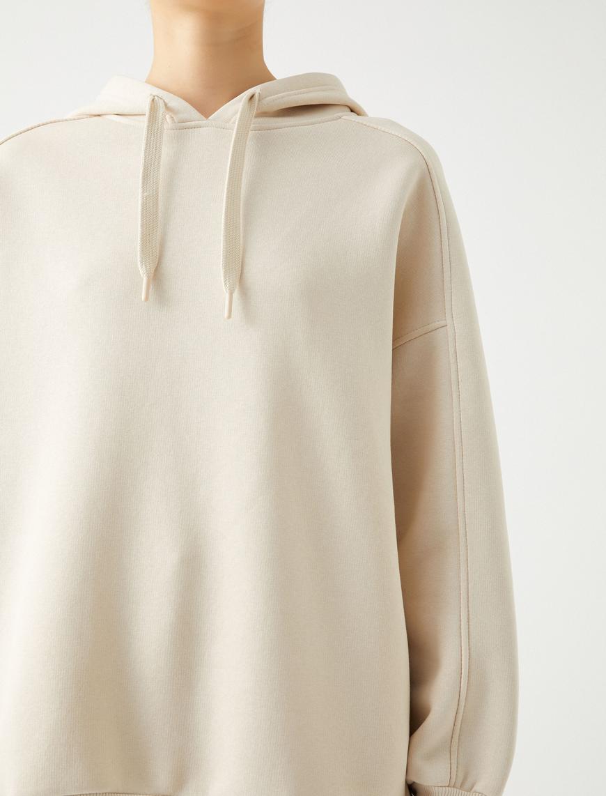   Kapüşonlu Oversize Sweatshirt Uzun Kollu Ribanalı