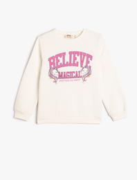 Unicorn Sweatshirt Uzun Kollu Bisiklet Yaka Baskılı