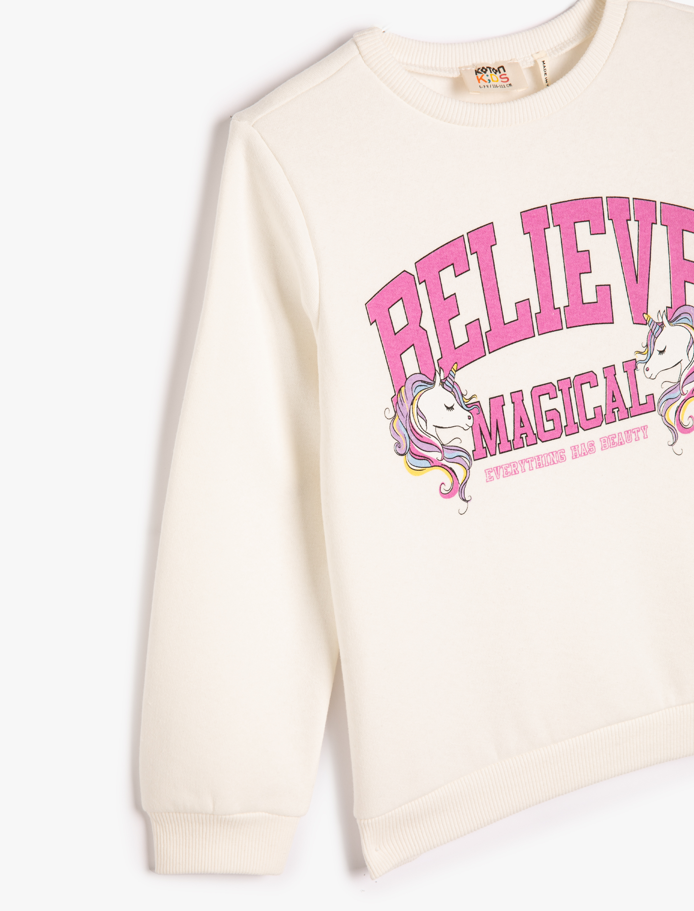  Kız Çocuk Unicorn Sweatshirt Uzun Kollu Bisiklet Yaka Baskılı