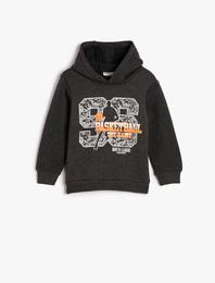 Kapşonlu Sweatshirt Uzun Kollu Şardonlu Basketbol Temalı Baskılı