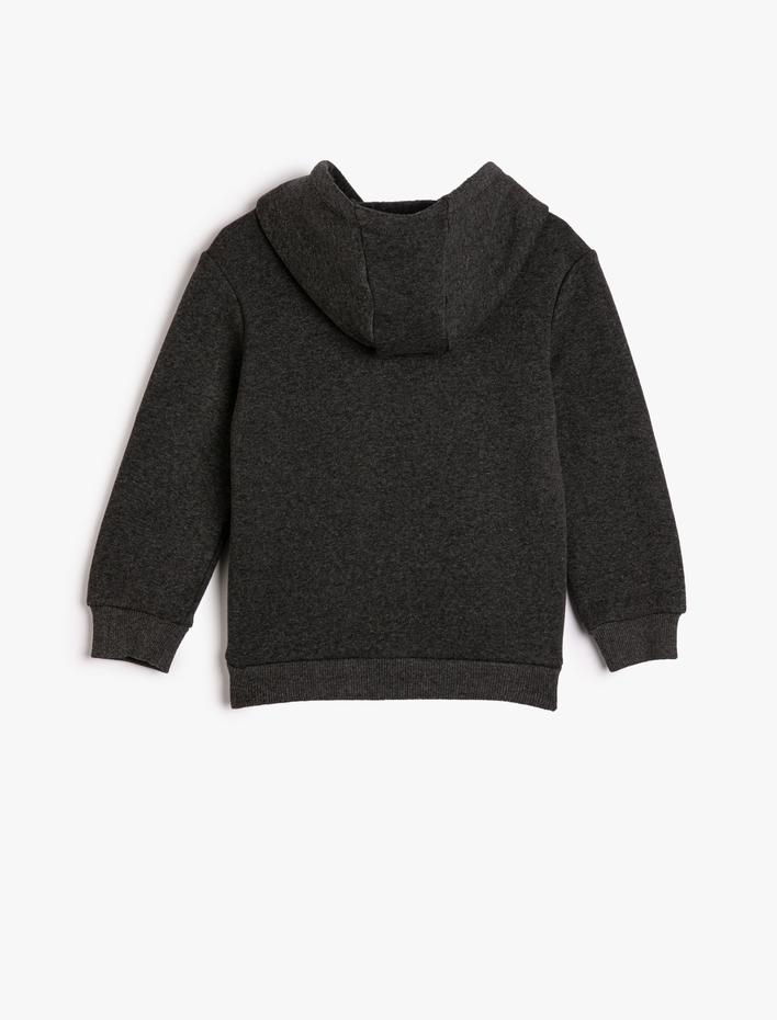 Erkek Çocuk Kapşonlu Sweatshirt Uzun Kollu Şardonlu Basketbol Temalı Baskılı