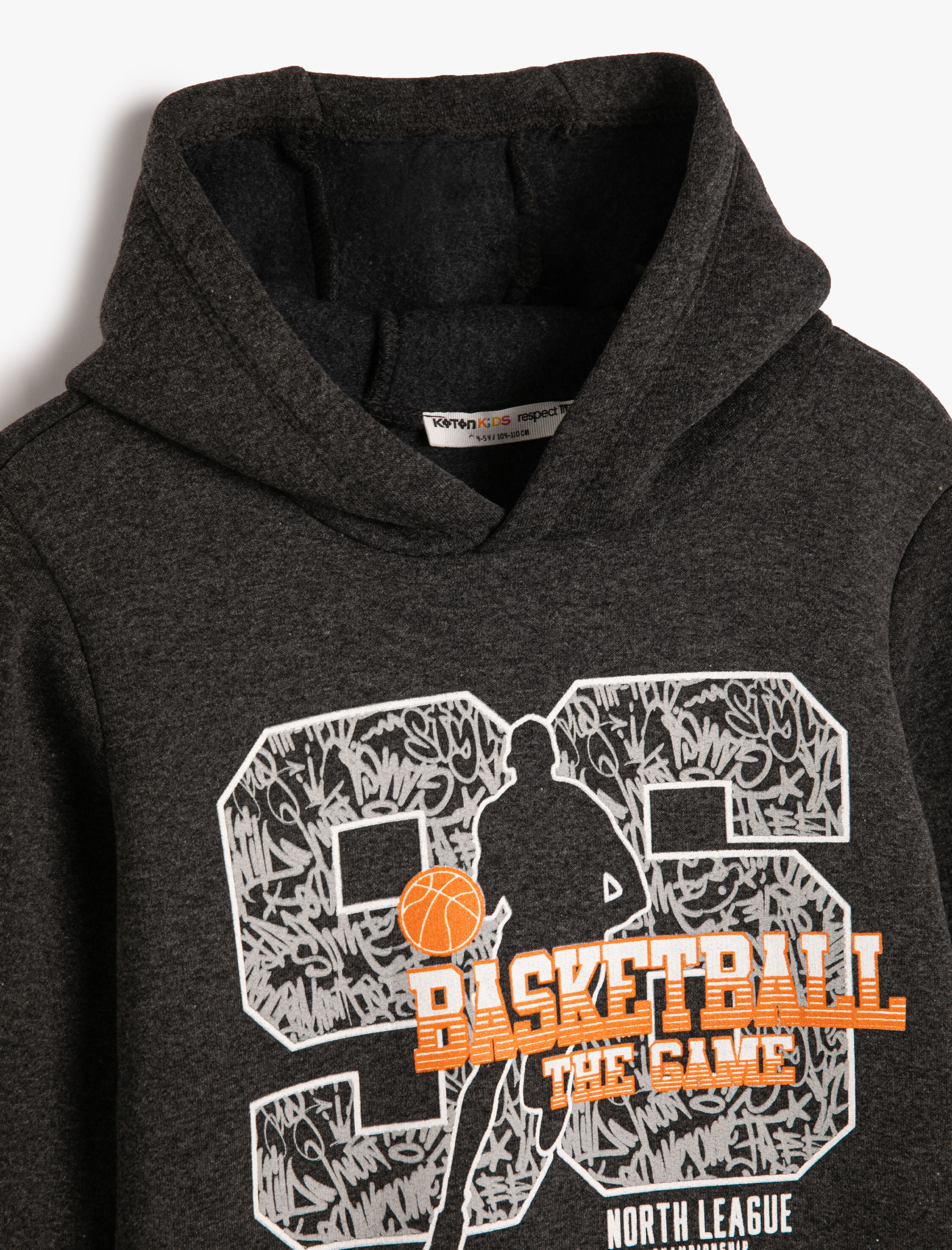  Erkek Çocuk Kapşonlu Sweatshirt Uzun Kollu Şardonlu Basketbol Temalı Baskılı