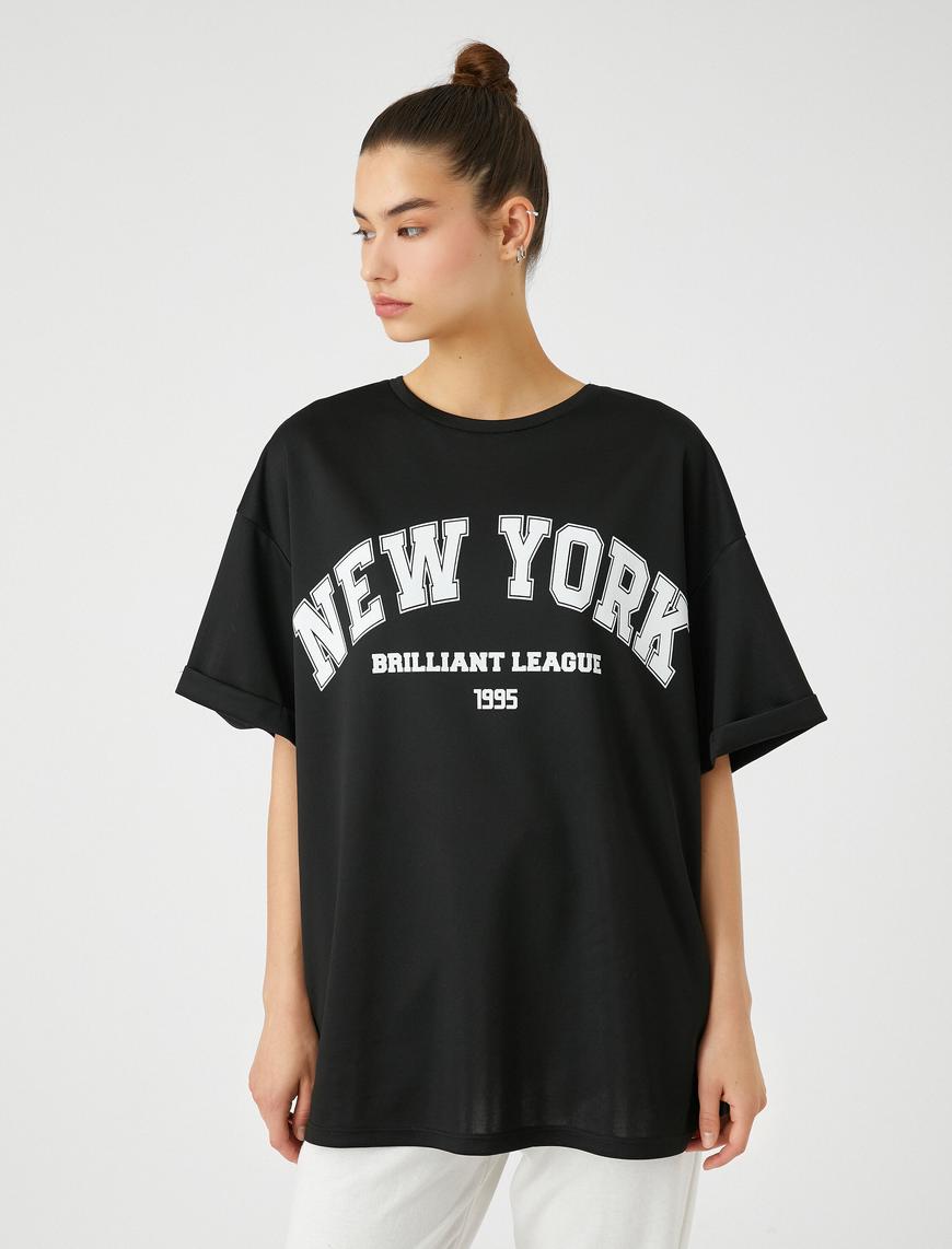   Oversize Spor Tişört New York Baskılı