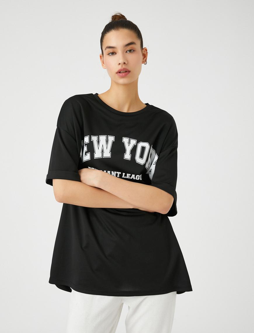   Oversize Spor Tişört New York Baskılı