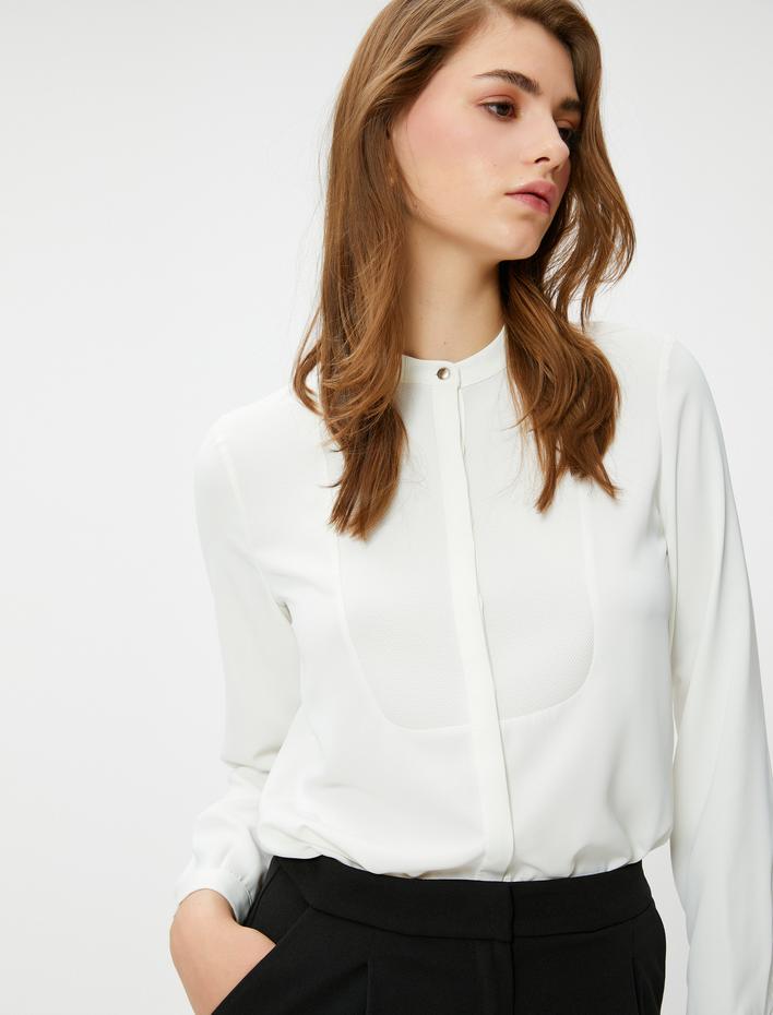  Hakim Yaka Gömlek Uzun Kollu Kumaş Detaylı