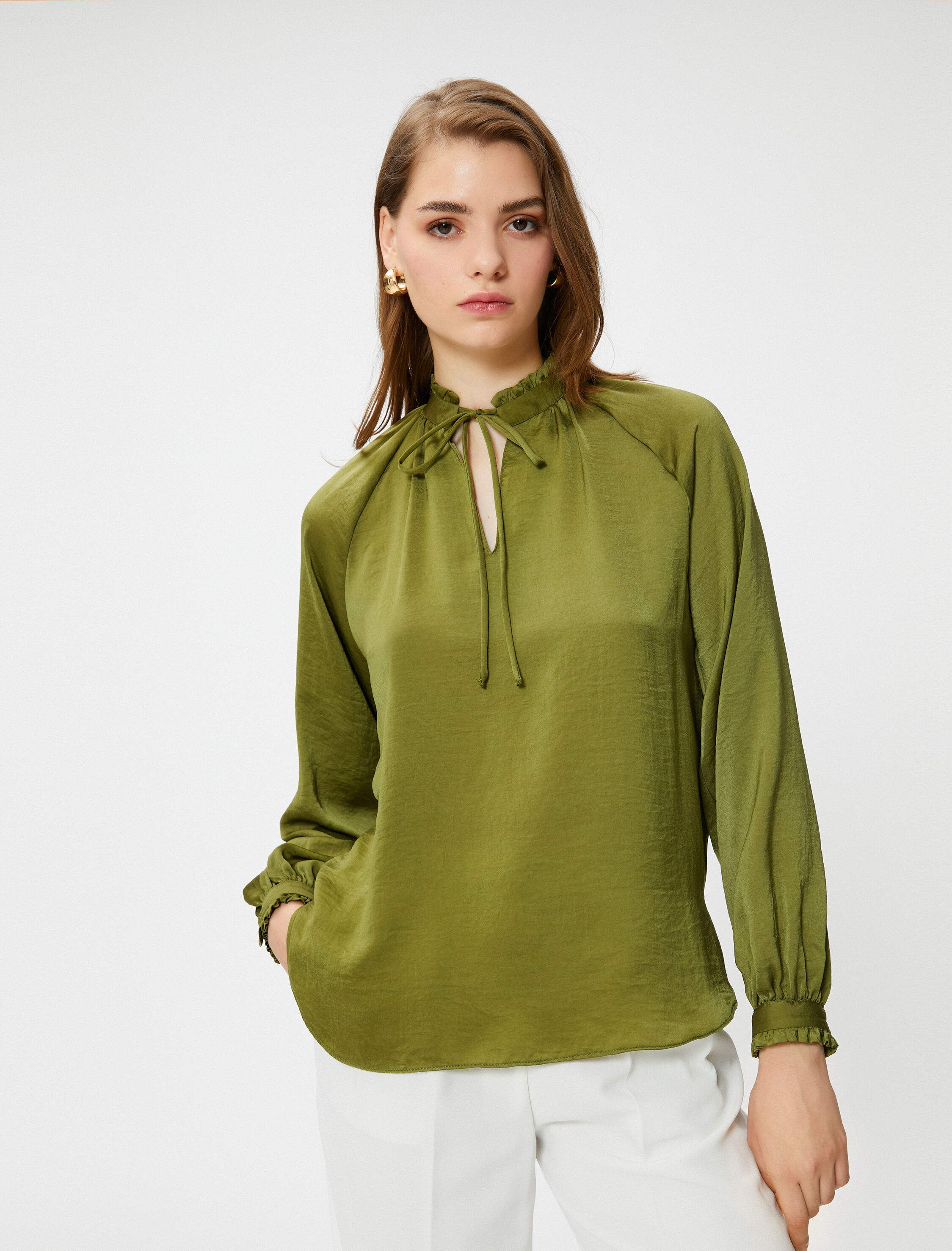   Boho Bluz Dik Yaka Bağlama Detaylı