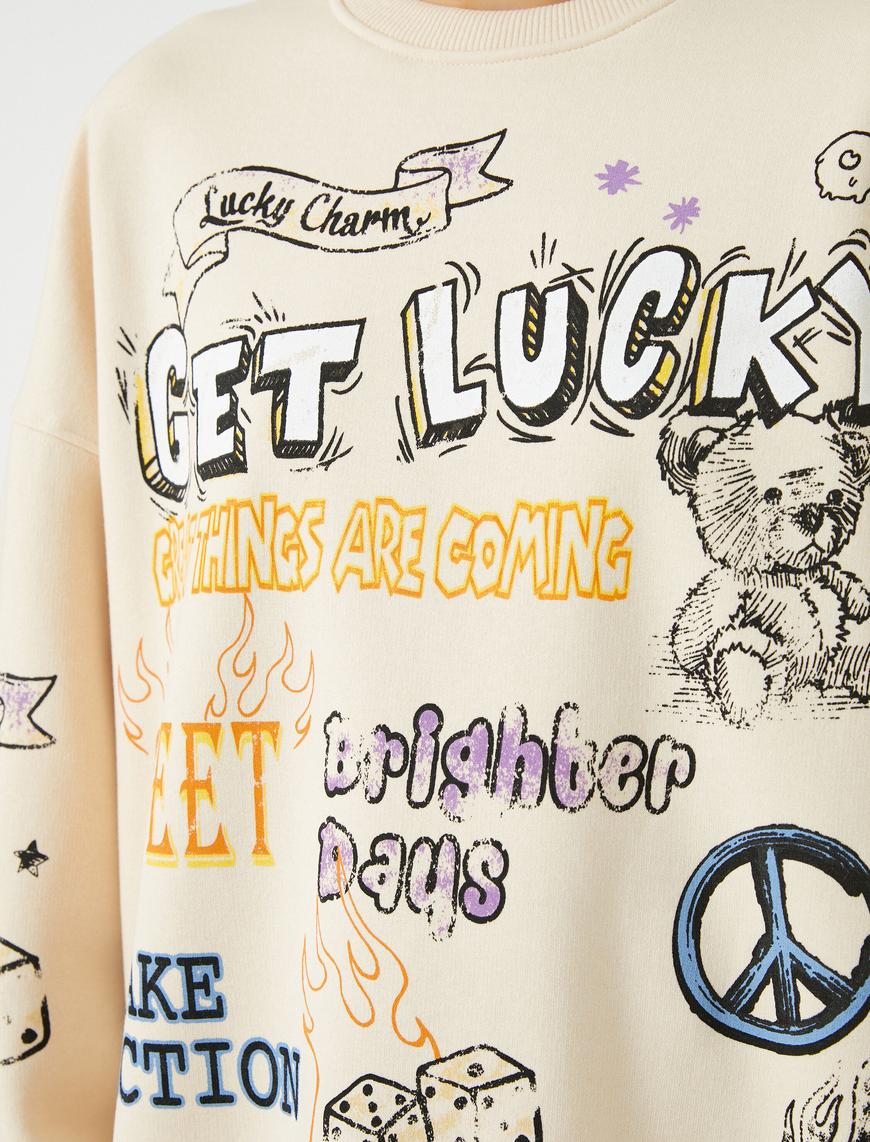   Oversize Sweatshirt Grafiti Baskılı Bisiklet Yaka Uzun Kollu