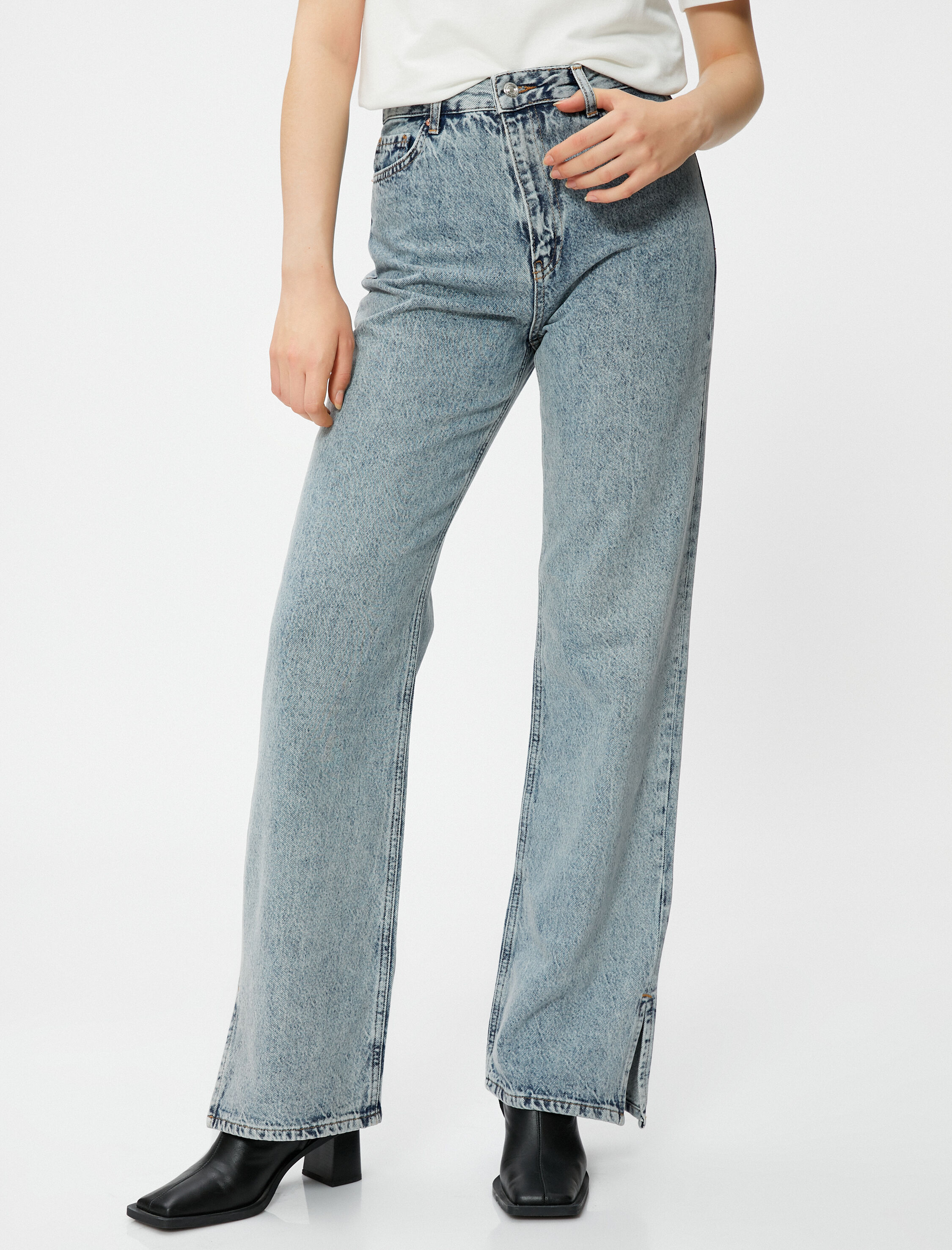   Yüksek Bel Kot Pantolon Düz Paça - Nora Jean