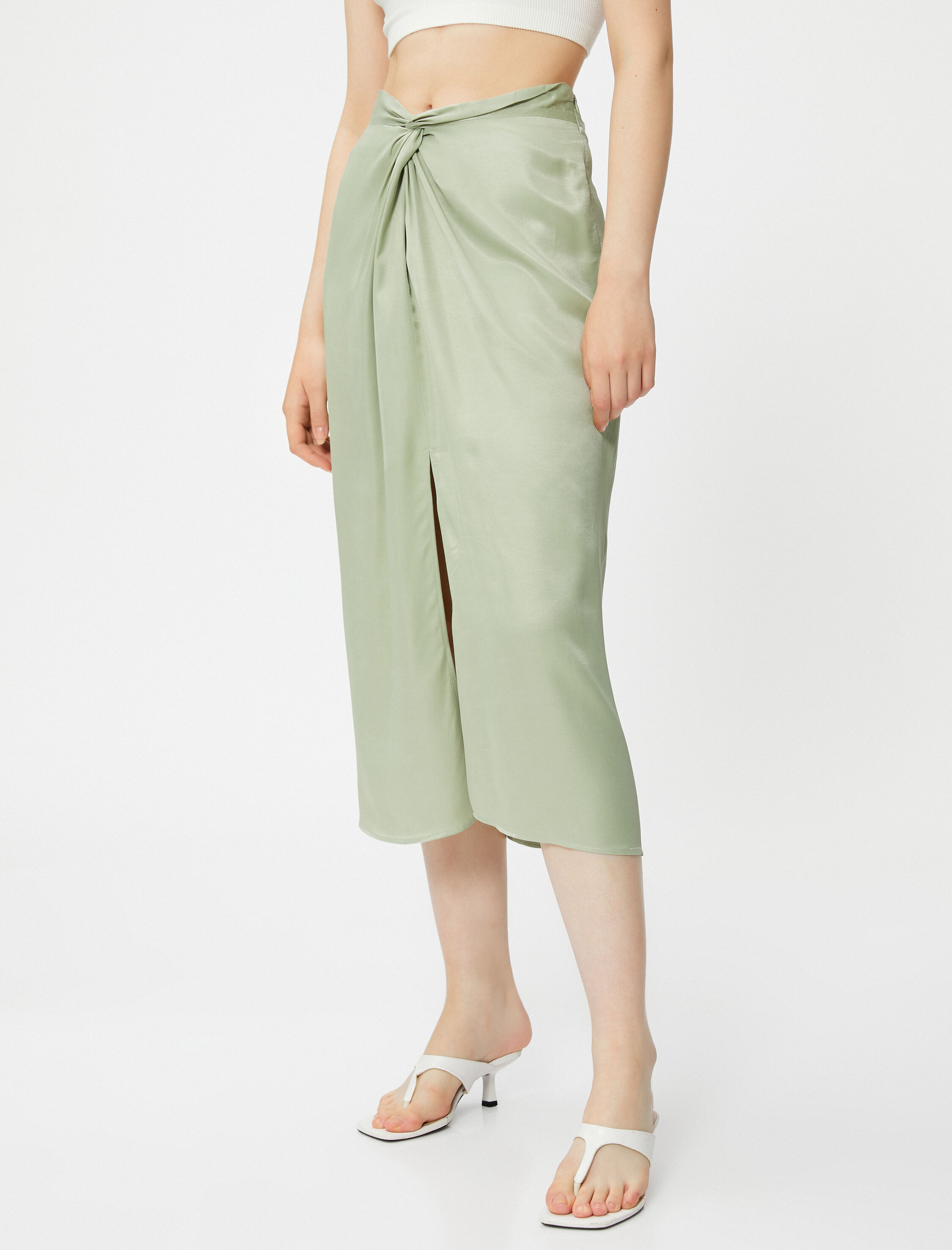   Midi Kalem Etek Büzgü Detaylı Yırtmaçlı