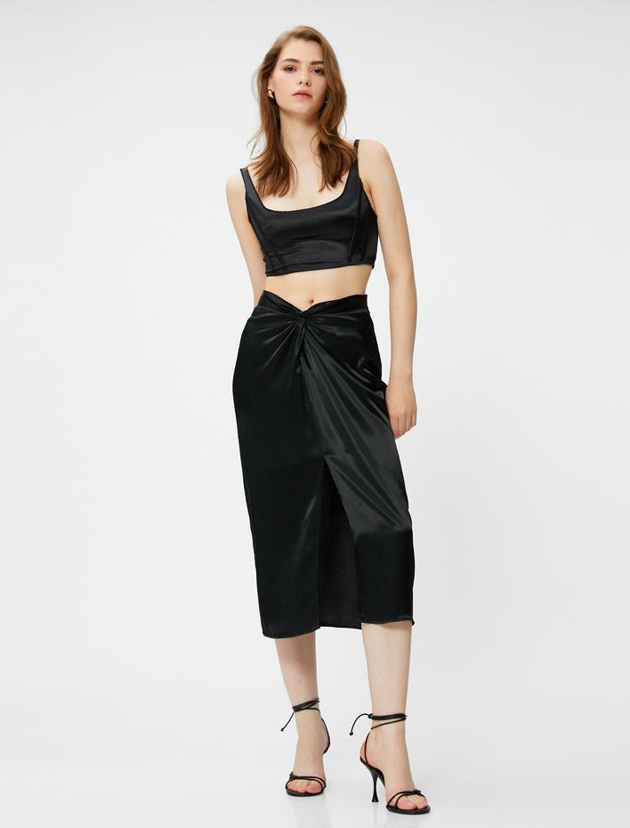  Midi Kalem Etek Büzgü Detaylı Yırtmaçlı