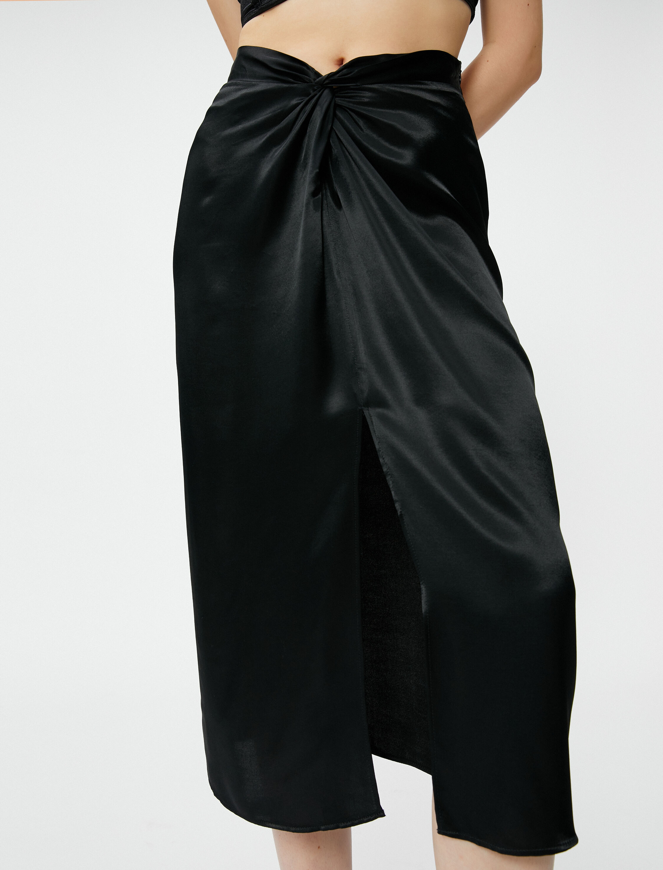   Midi Kalem Etek Büzgü Detaylı Yırtmaçlı