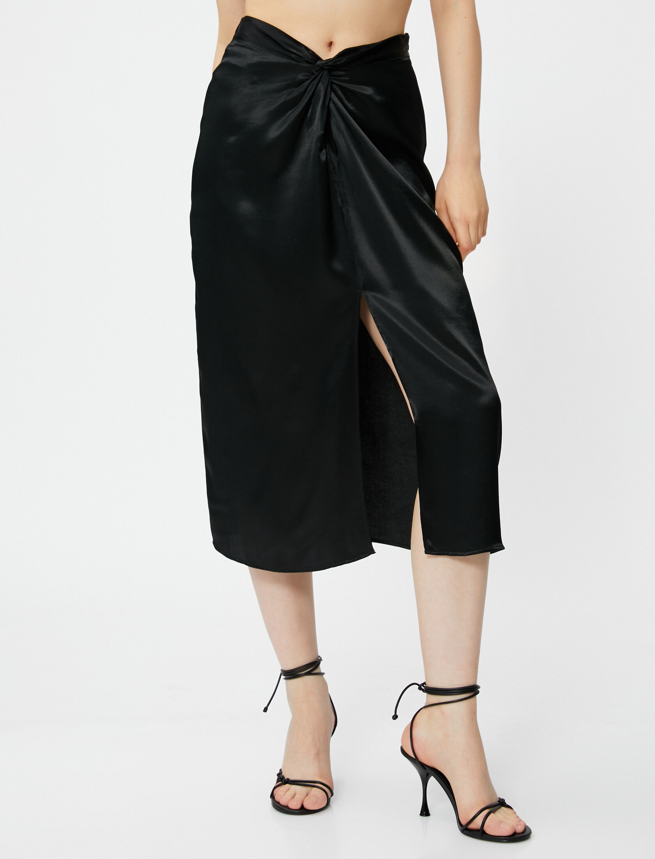   Midi Kalem Etek Büzgü Detaylı Yırtmaçlı