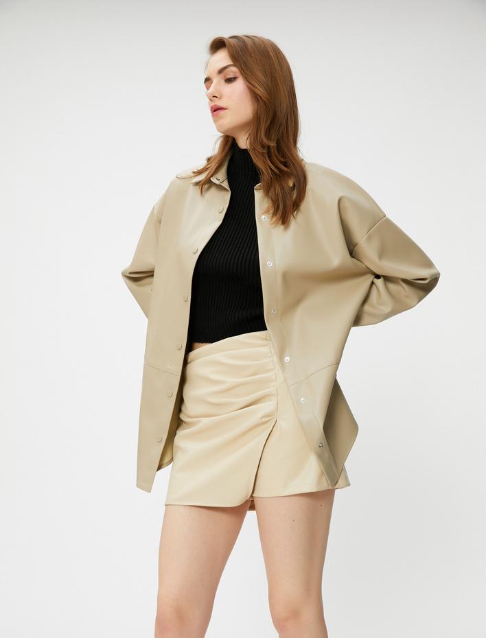  Suni Deri Gömlek Relax Fit Çıtçıtlı