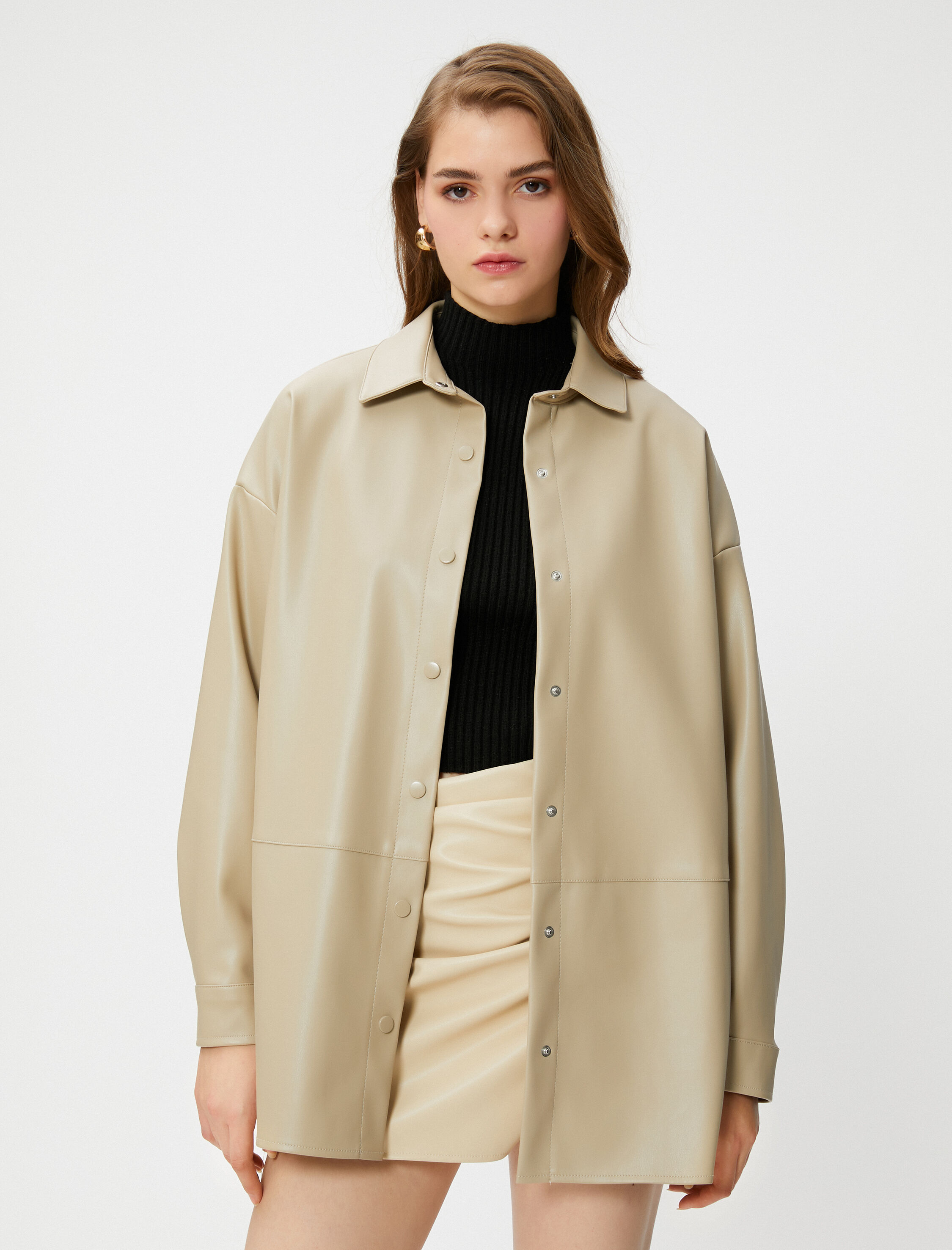   Suni Deri Gömlek Relax Fit Çıtçıtlı