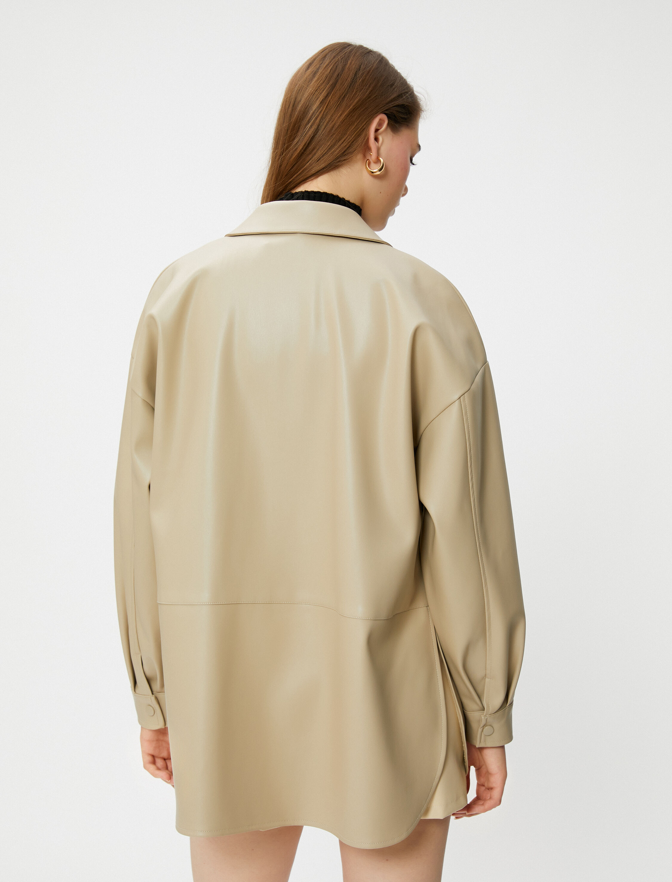   Suni Deri Gömlek Relax Fit Çıtçıtlı