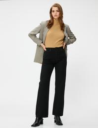 Gabardin Pantolon Yüksek Bel Düz Paça Cep Detaylı