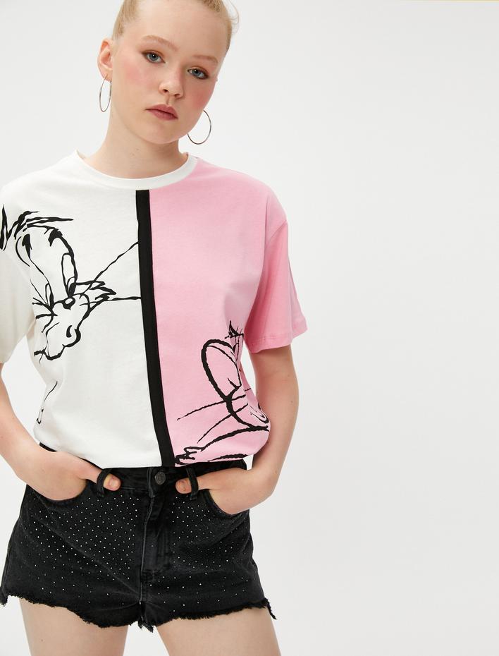  Tom ve Jerry Tişört Lisanslı Bisiklet Yaka Kısa Kollu