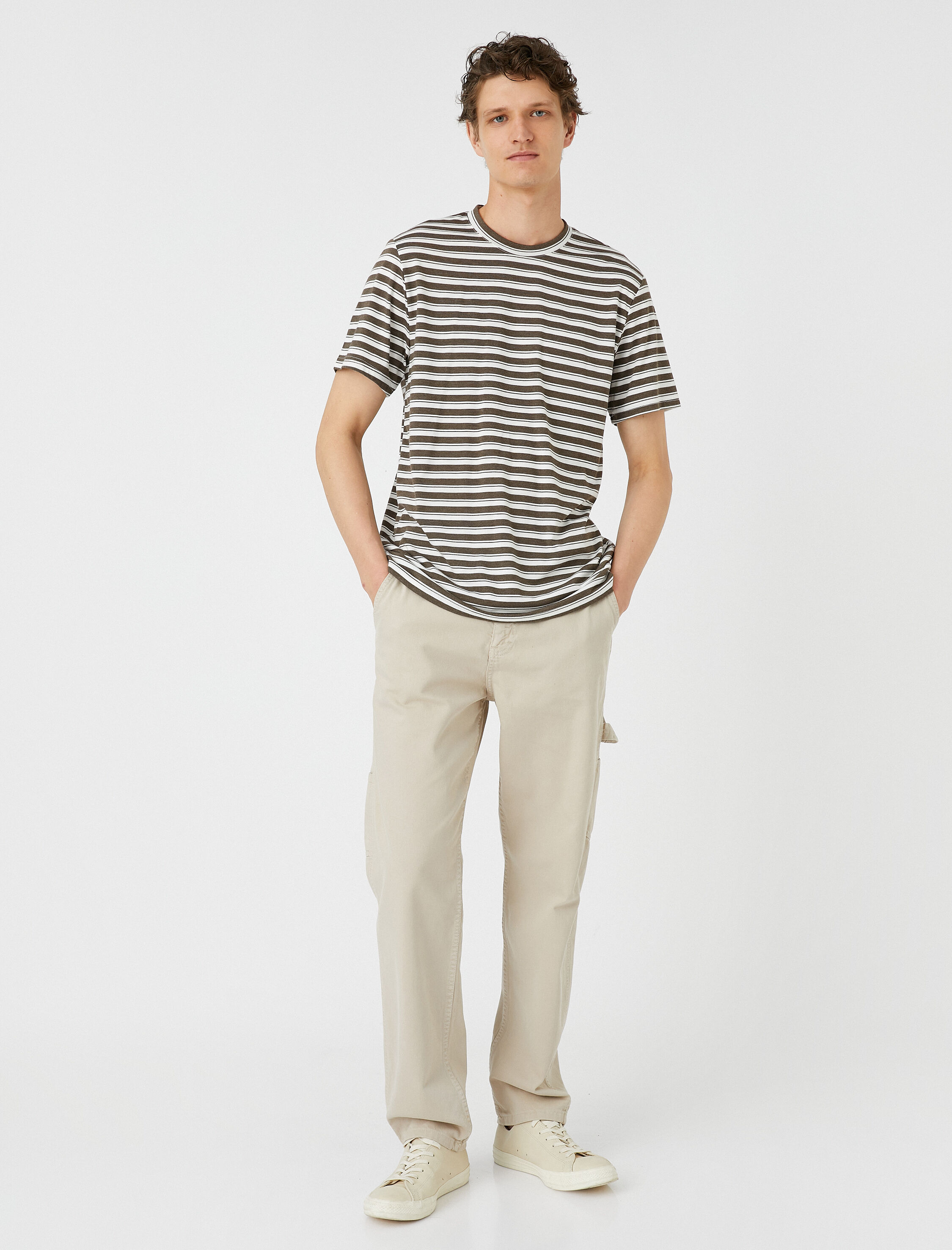   Kanvas Pantolon Bol Kesim Cep Detaylı Düğmeli Pamuklu