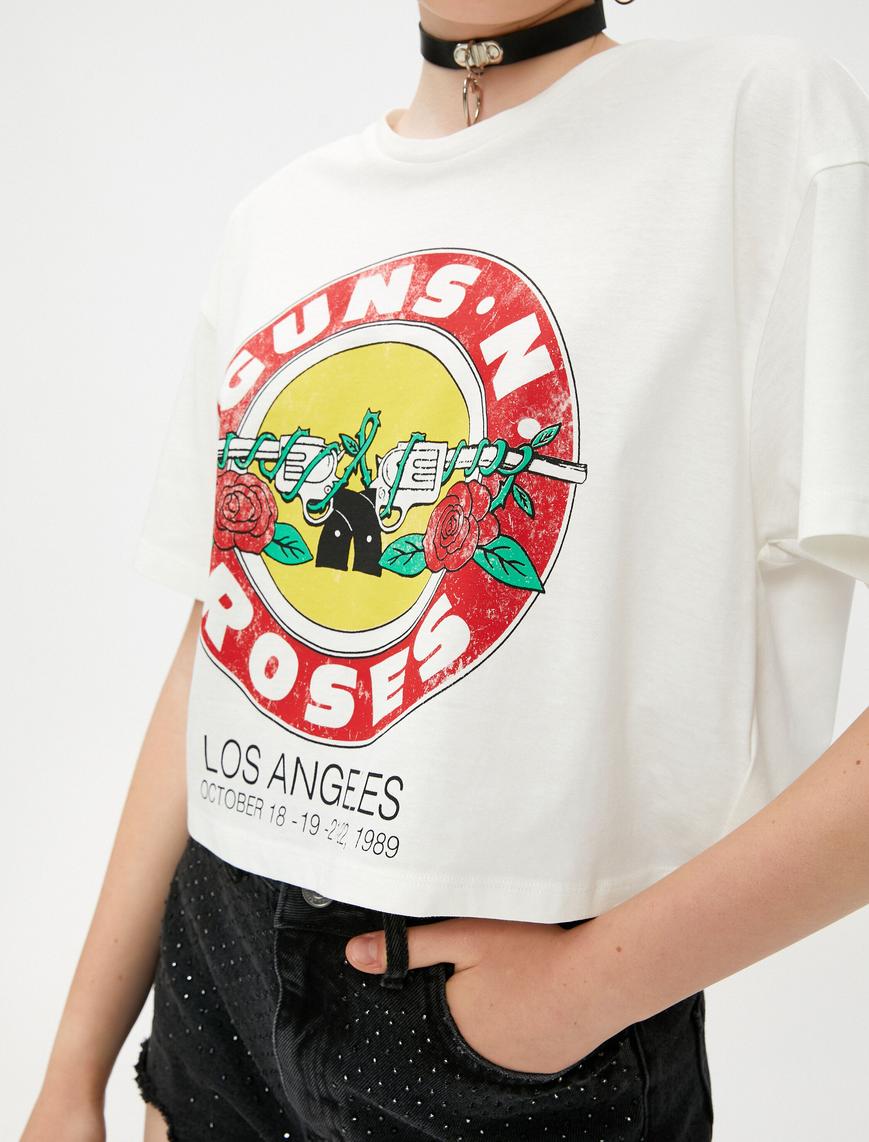   Guns n Roses Tişört Baskılı Lisanslı Crop Pamuklu