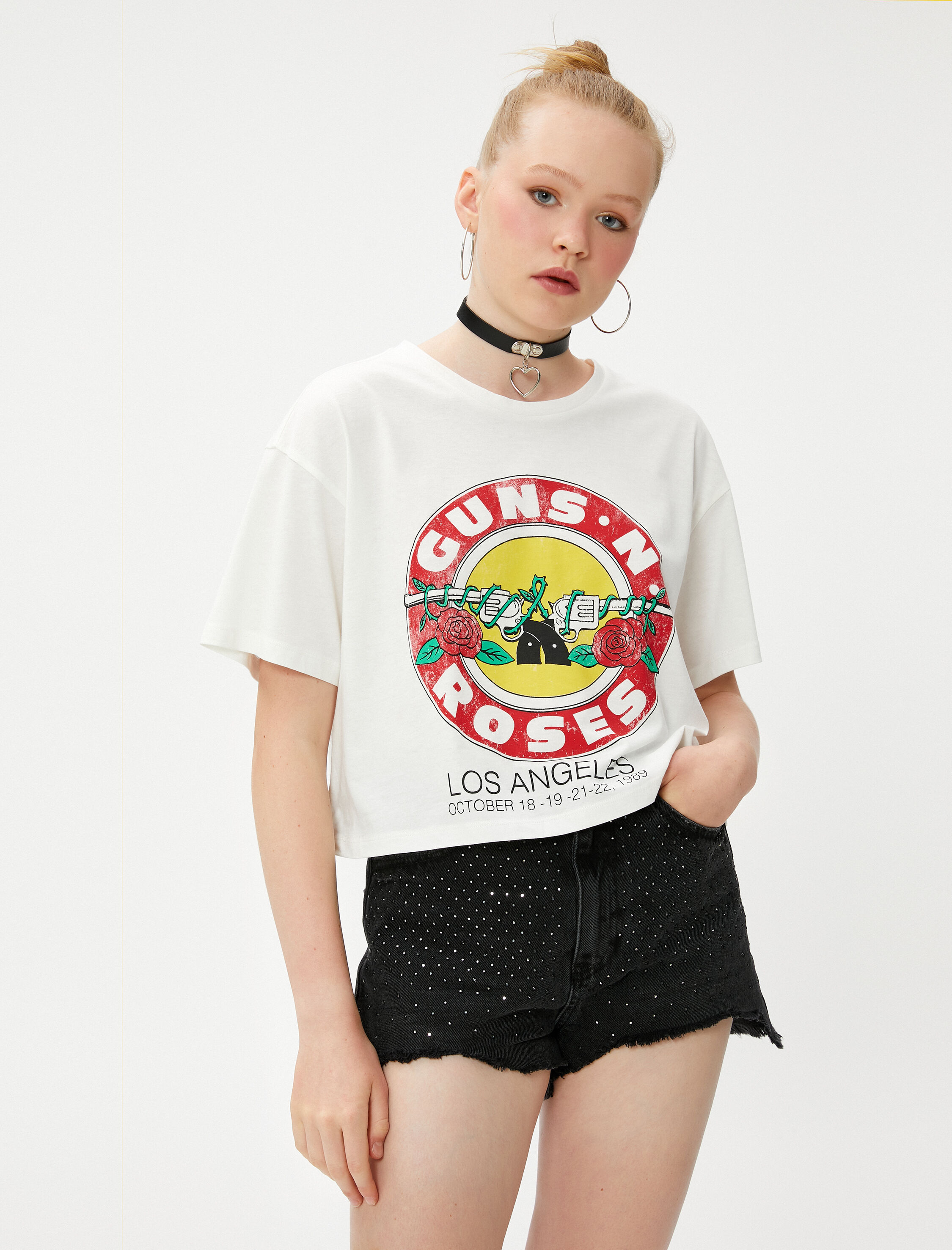   Guns n Roses Tişört Baskılı Lisanslı Crop Pamuklu