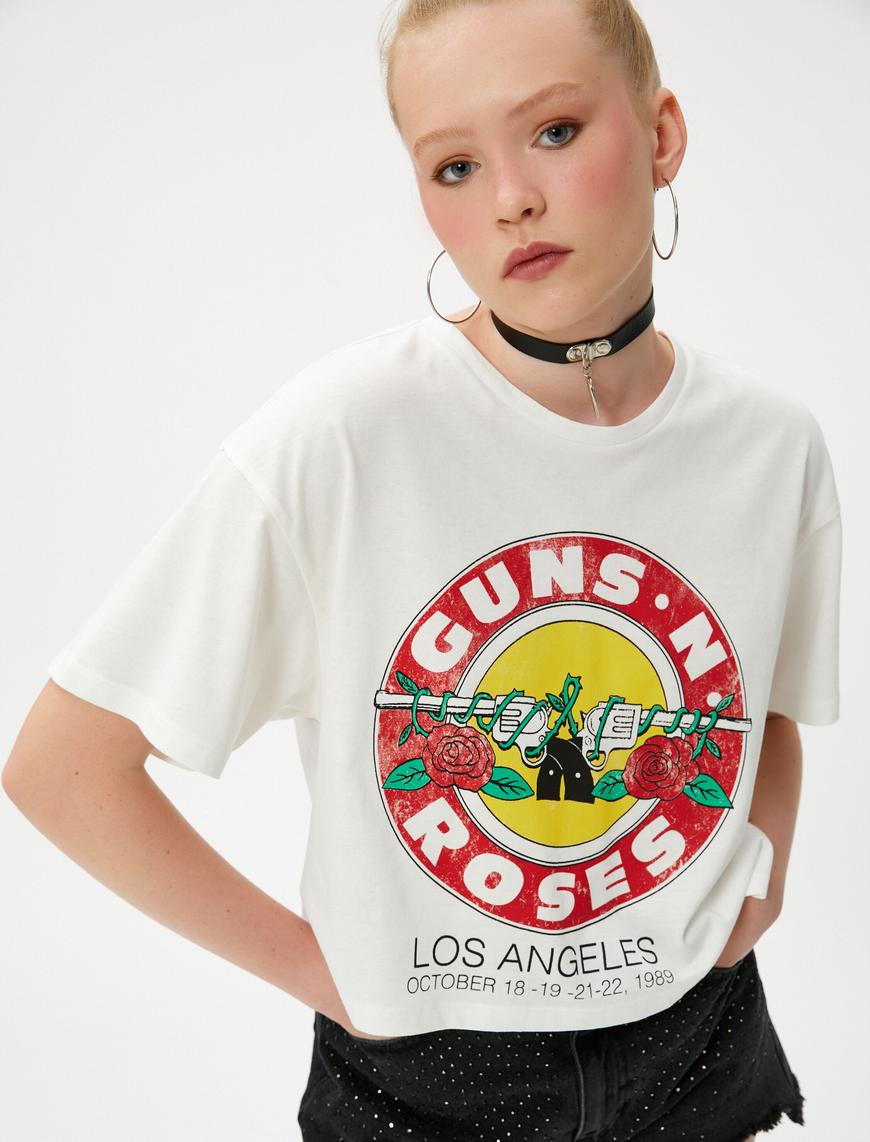   Guns n Roses Tişört Baskılı Lisanslı Crop Pamuklu