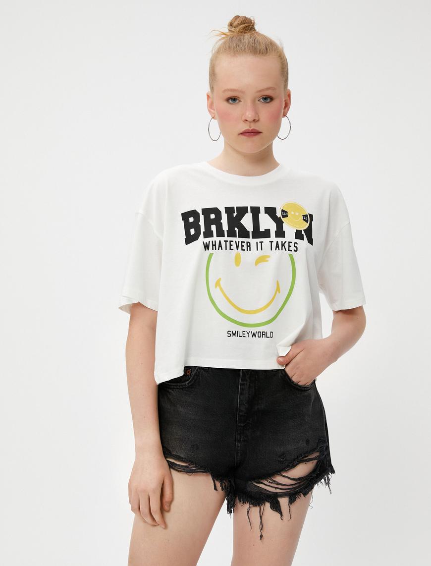   SmileyWorld® Tişört Baskılı Lisanslı Bisiklet Yaka Kısa Kollu