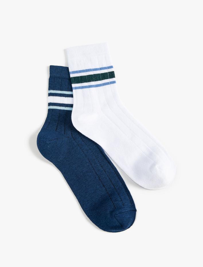 Erkek 2'li Soket Çorap Seti Şerit Detaylı