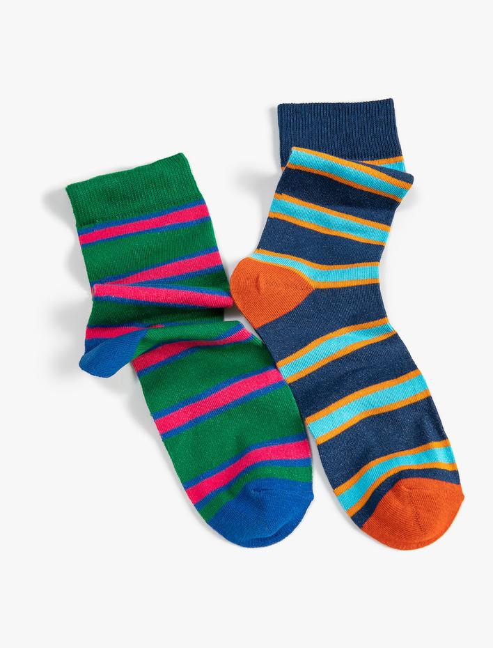 Erkek 2'li Soket Çorap Seti Şerit Detaylı
