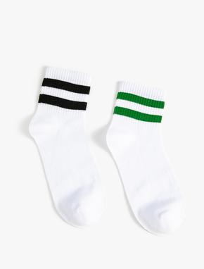 2'li Tenis Patik Çorap Seti Şerit Detaylı