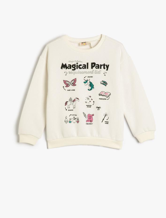 Kız Çocuk Sweatshirt Şardonlu Bisiklet Yaka Baskılı