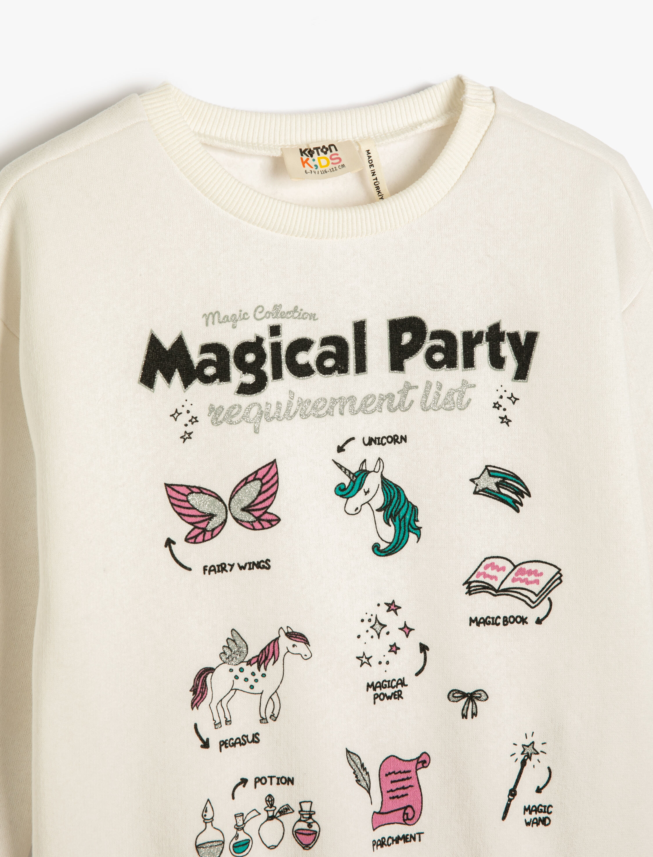  Kız Çocuk Sweatshirt Şardonlu Bisiklet Yaka Baskılı