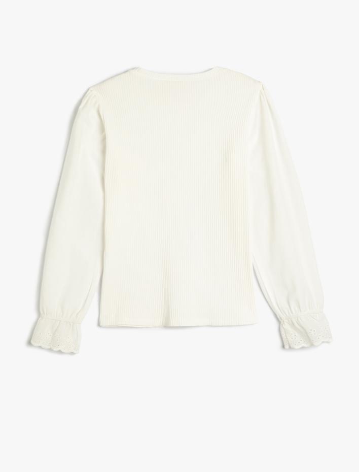 Kız Çocuk Tişört Uzun Kollu Bisiklet Yaka Ribanalı Manşetleri Lastikli Fırfırlı Pamuklu