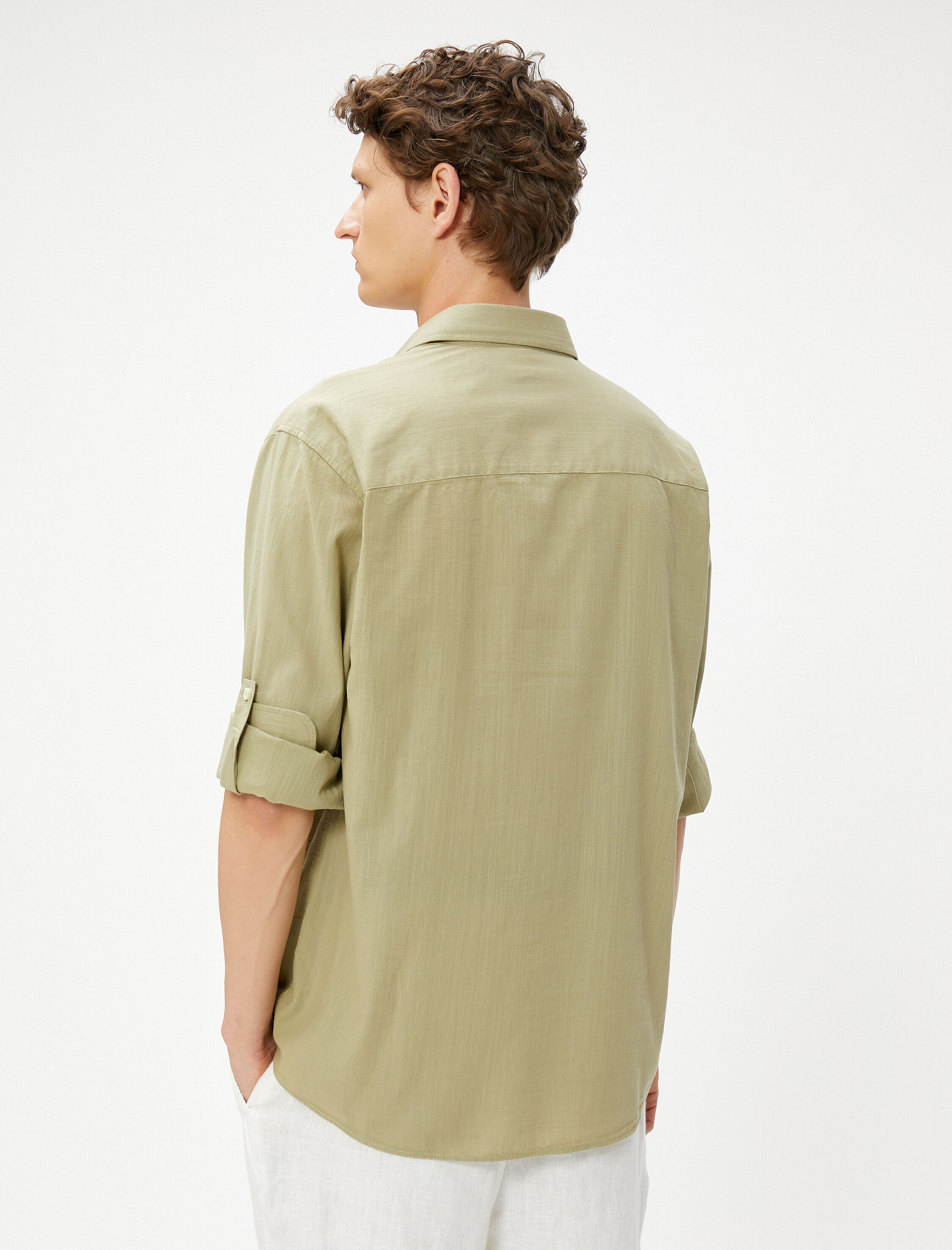   Klasik Yaka Gömlek Düğmeli Uzun Kollu Pamuklu