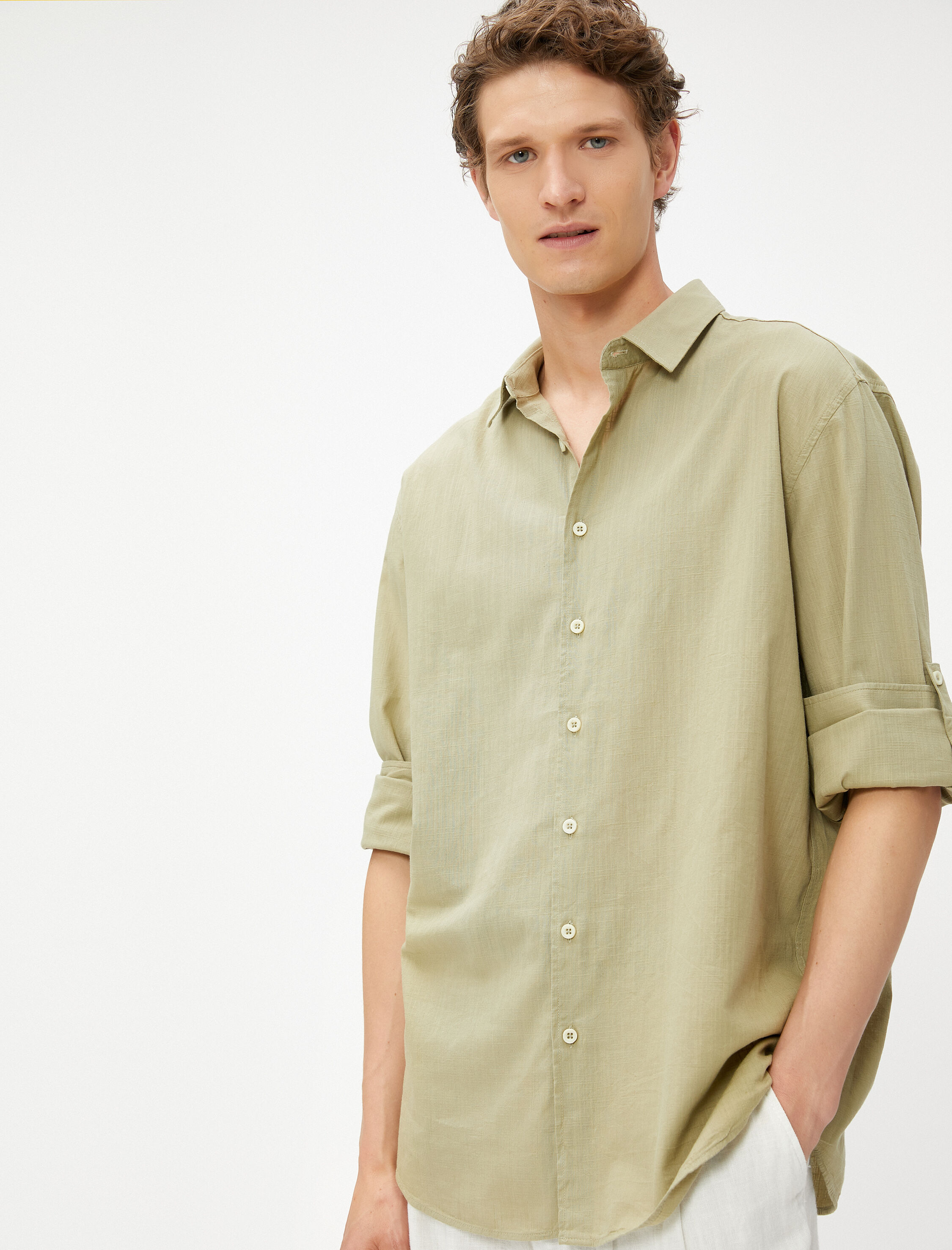   Klasik Yaka Gömlek Düğmeli Uzun Kollu Pamuklu