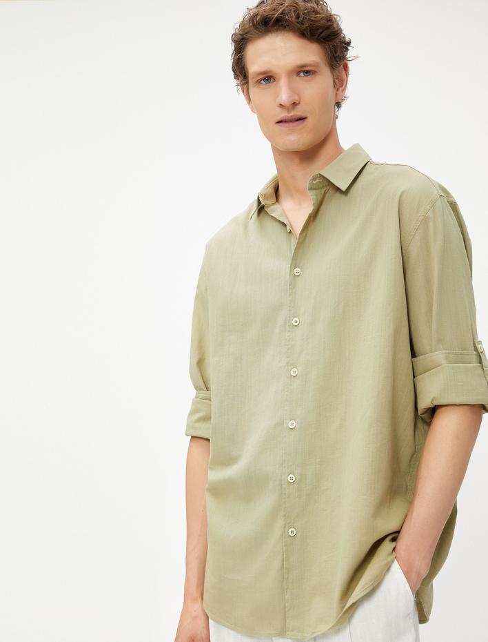  Klasik Yaka Gömlek Düğmeli Uzun Kollu Pamuklu