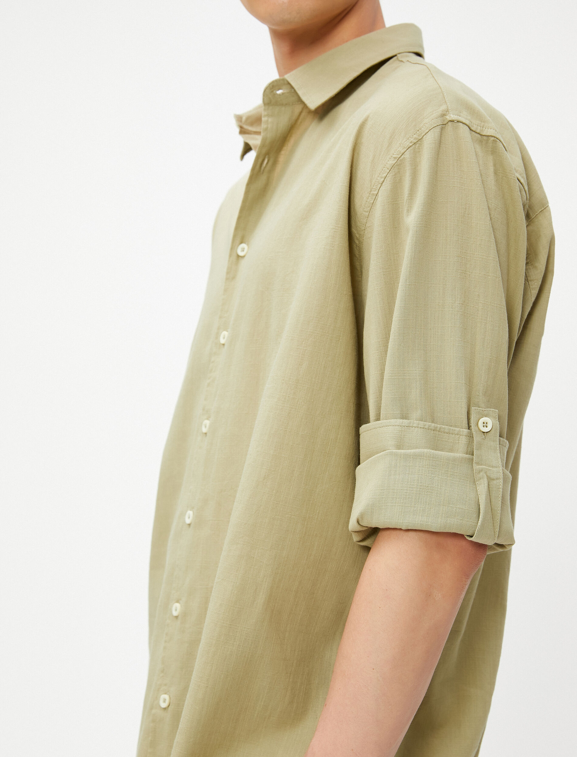   Klasik Yaka Gömlek Düğmeli Uzun Kollu Pamuklu