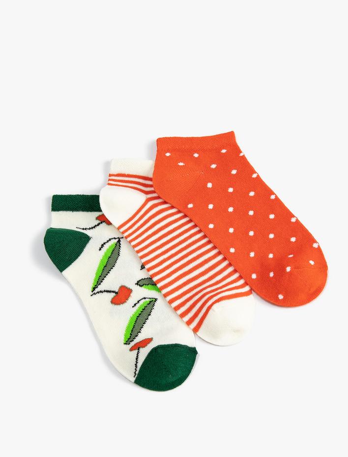 Kadın Puantiyeli 3'lü Patik Çorap Seti Çok Renkli
