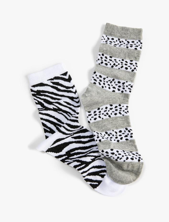 Kadın Zebra Desenli 2'li Soket Çorap Seti Çok Renkli