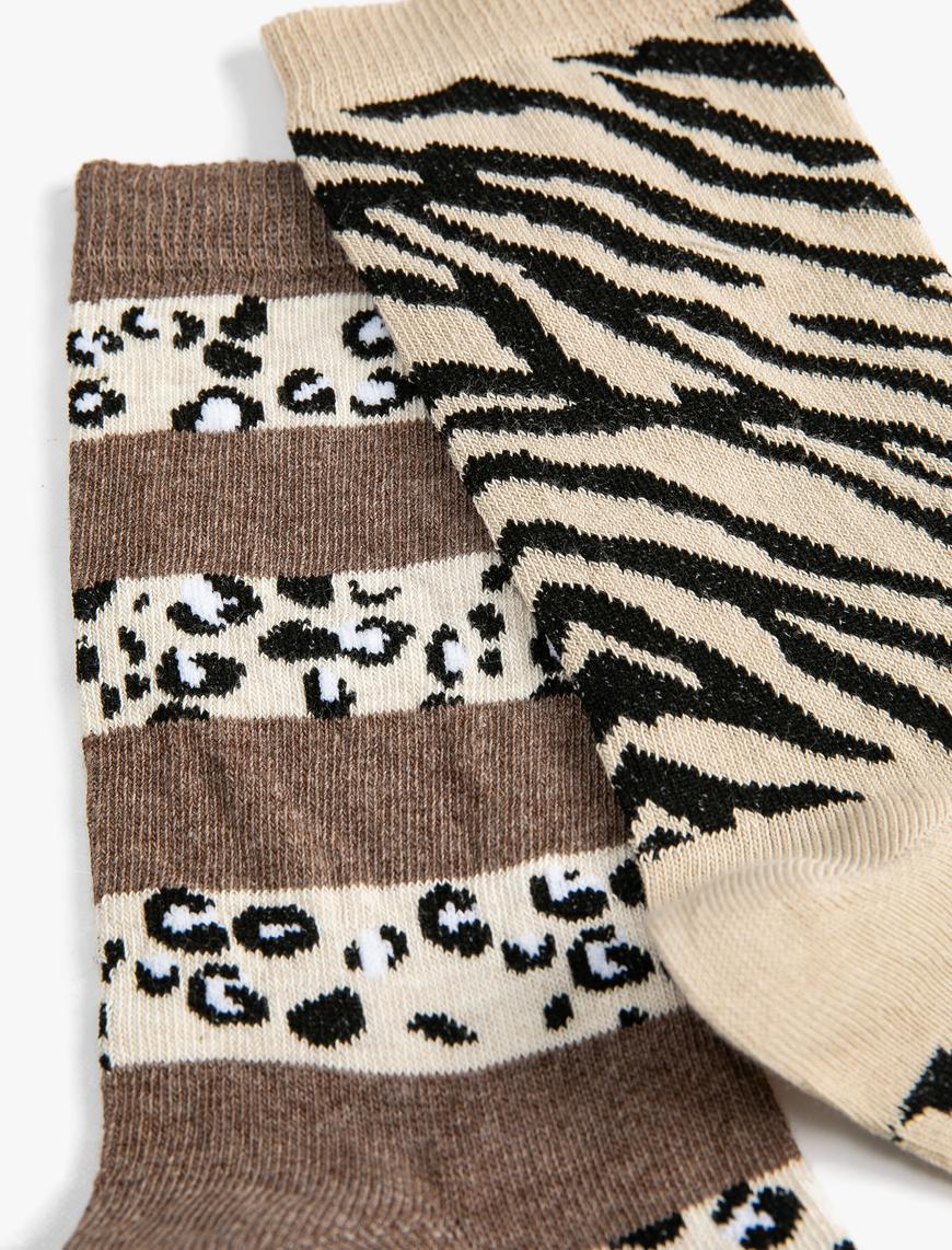 Kadın Zebra Desenli 2'li Soket Çorap Seti Çok Renkli