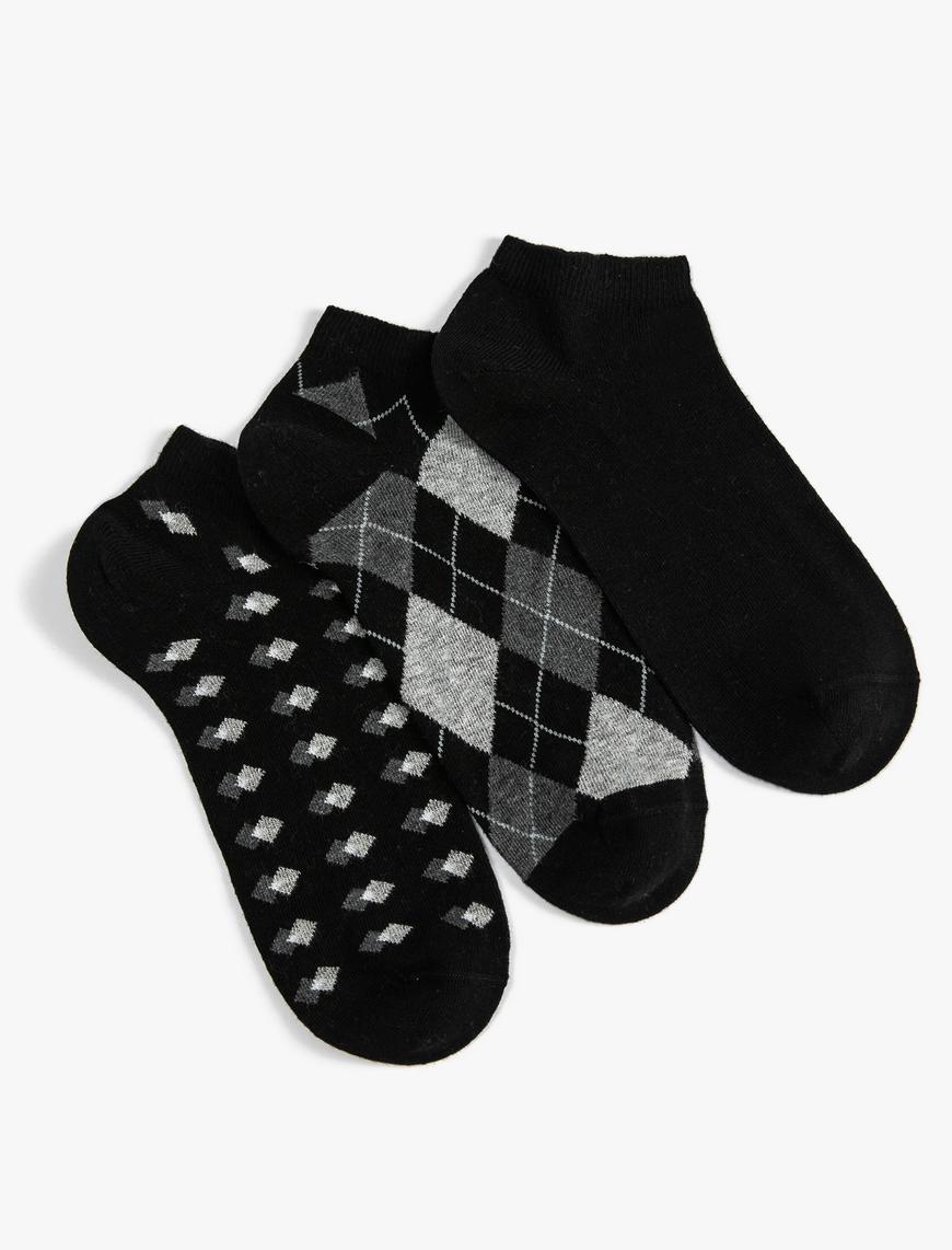 Erkek 3'lü Patik Çorap Seti Geometrik Desenli