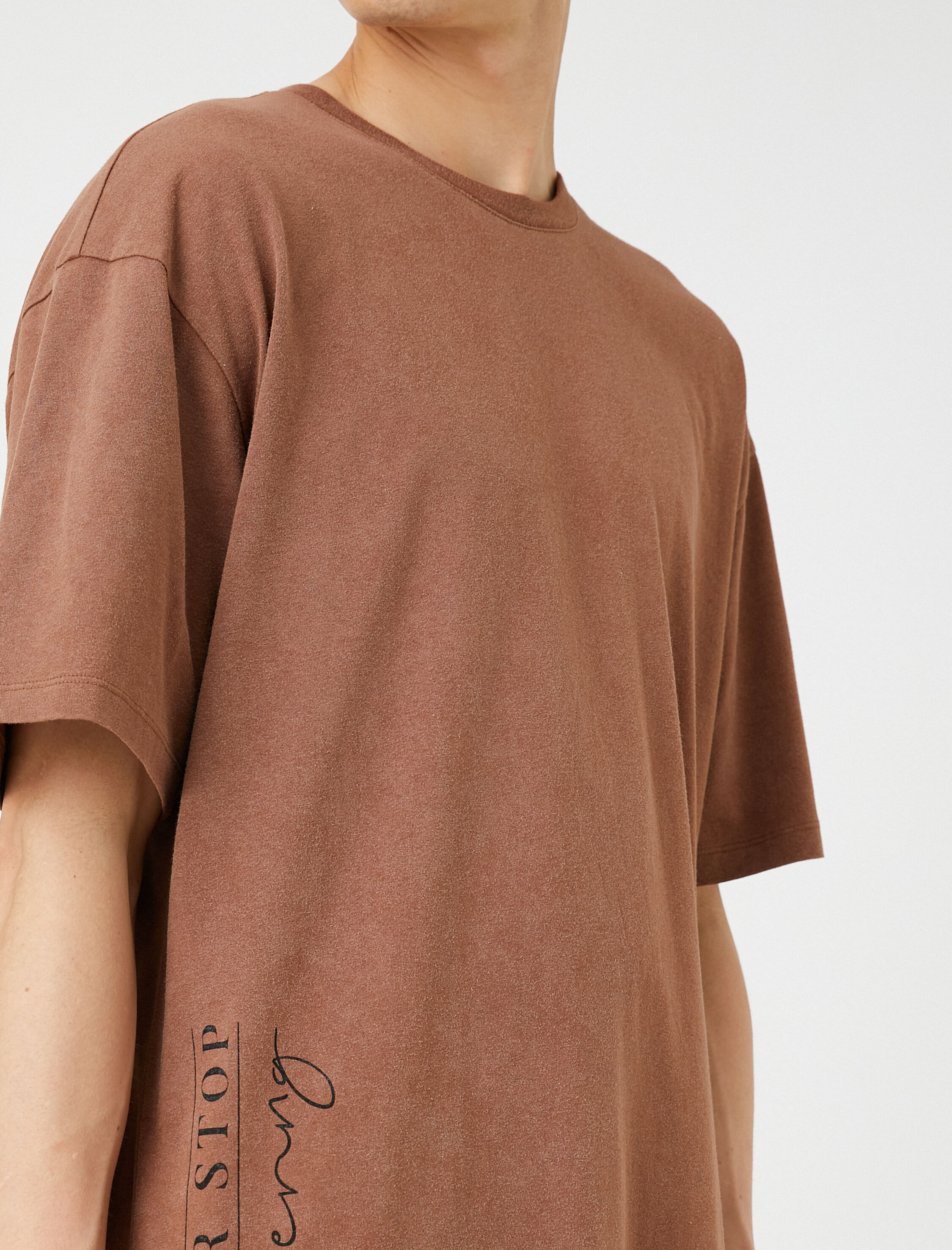   Oversize Tişört Slogan Baskılı Bisiklet Yaka Pamuklu