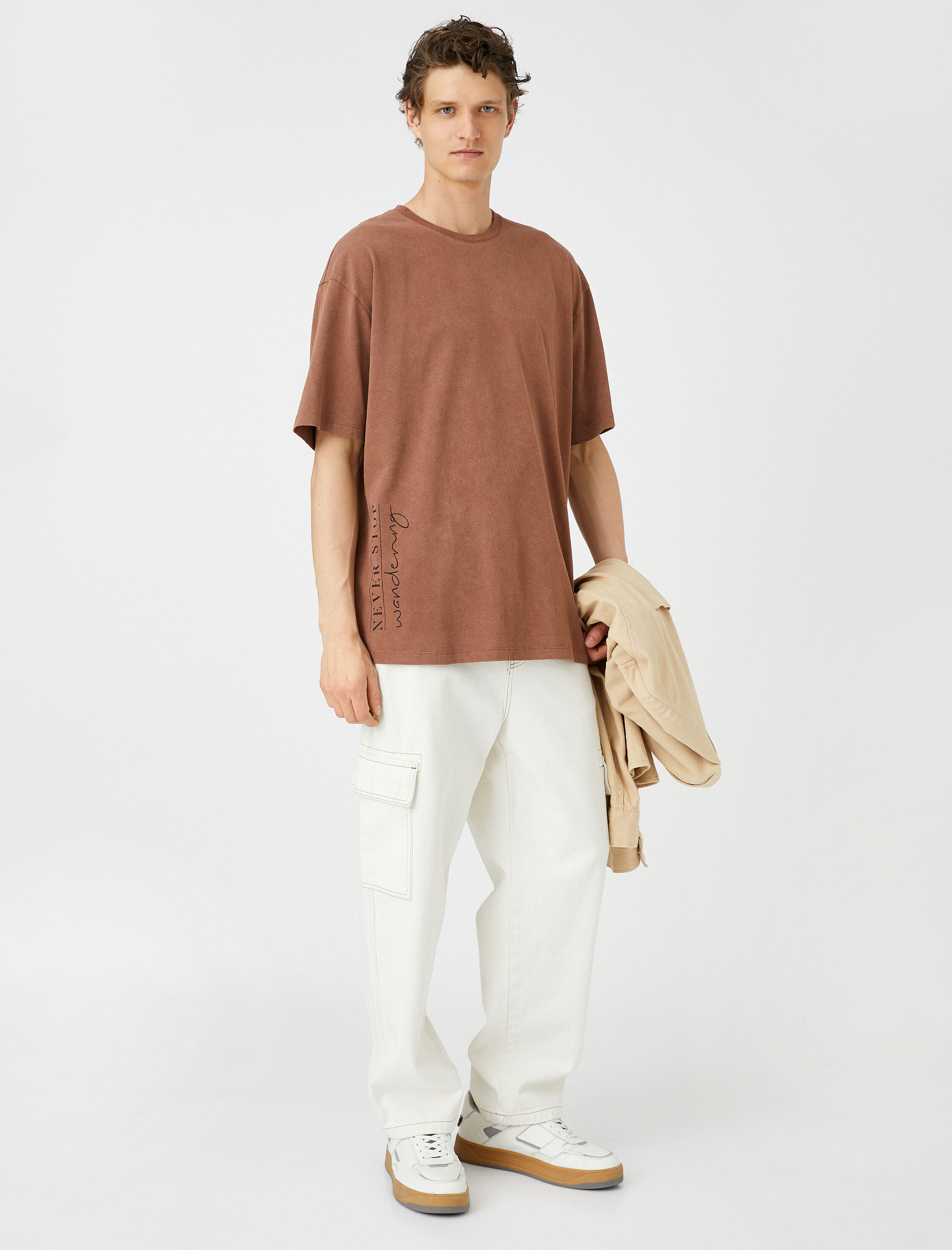   Oversize Tişört Slogan Baskılı Bisiklet Yaka Pamuklu